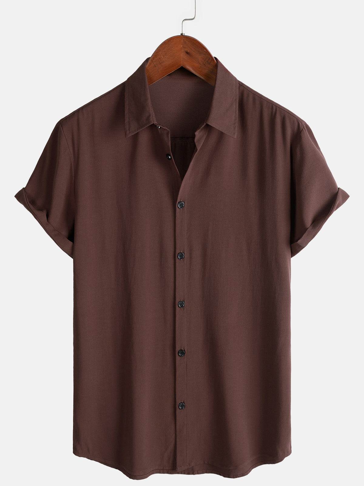 Herren Braunes Einfarbiges Rayon Sommerhemd