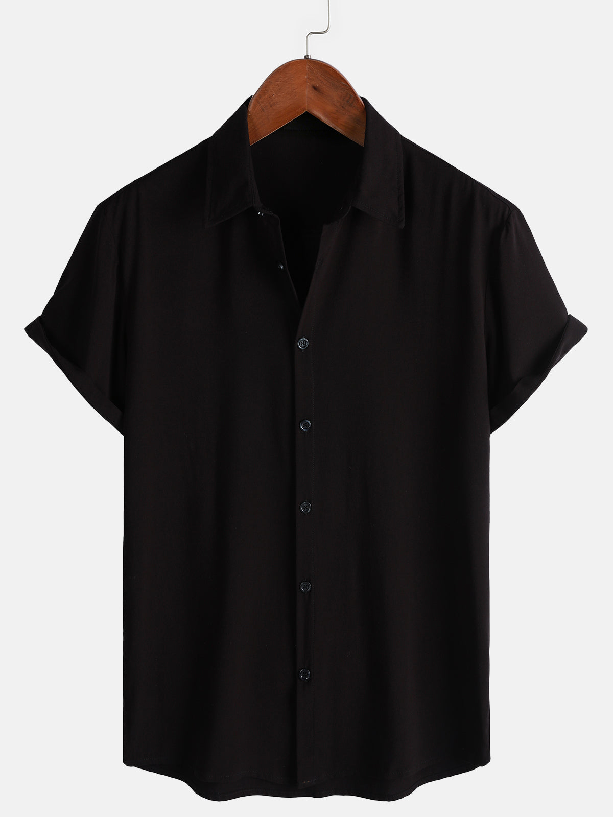 Herren Schwarzes Einfarbiges Rayon Sommerhemd