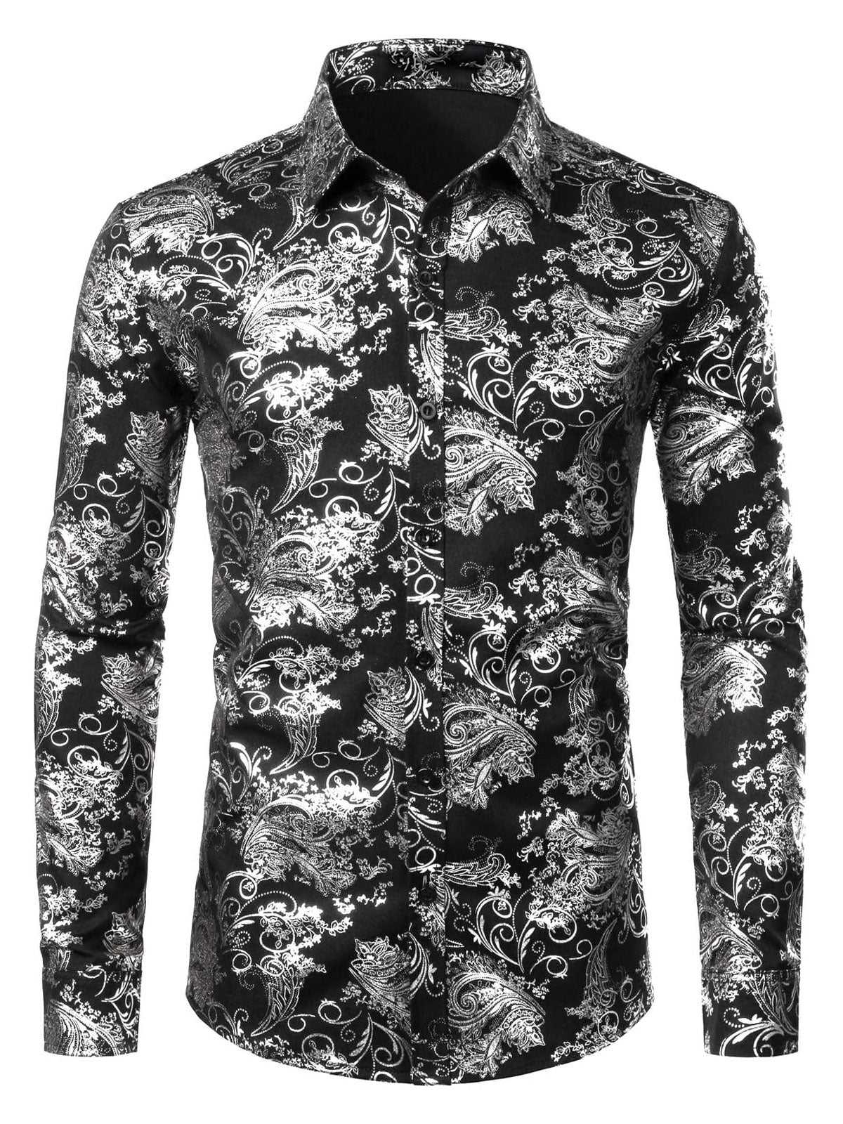Herren Luxus Paisley Glänzendes Hemd mit floralem Print und Knopfleiste für formelle Anlässe