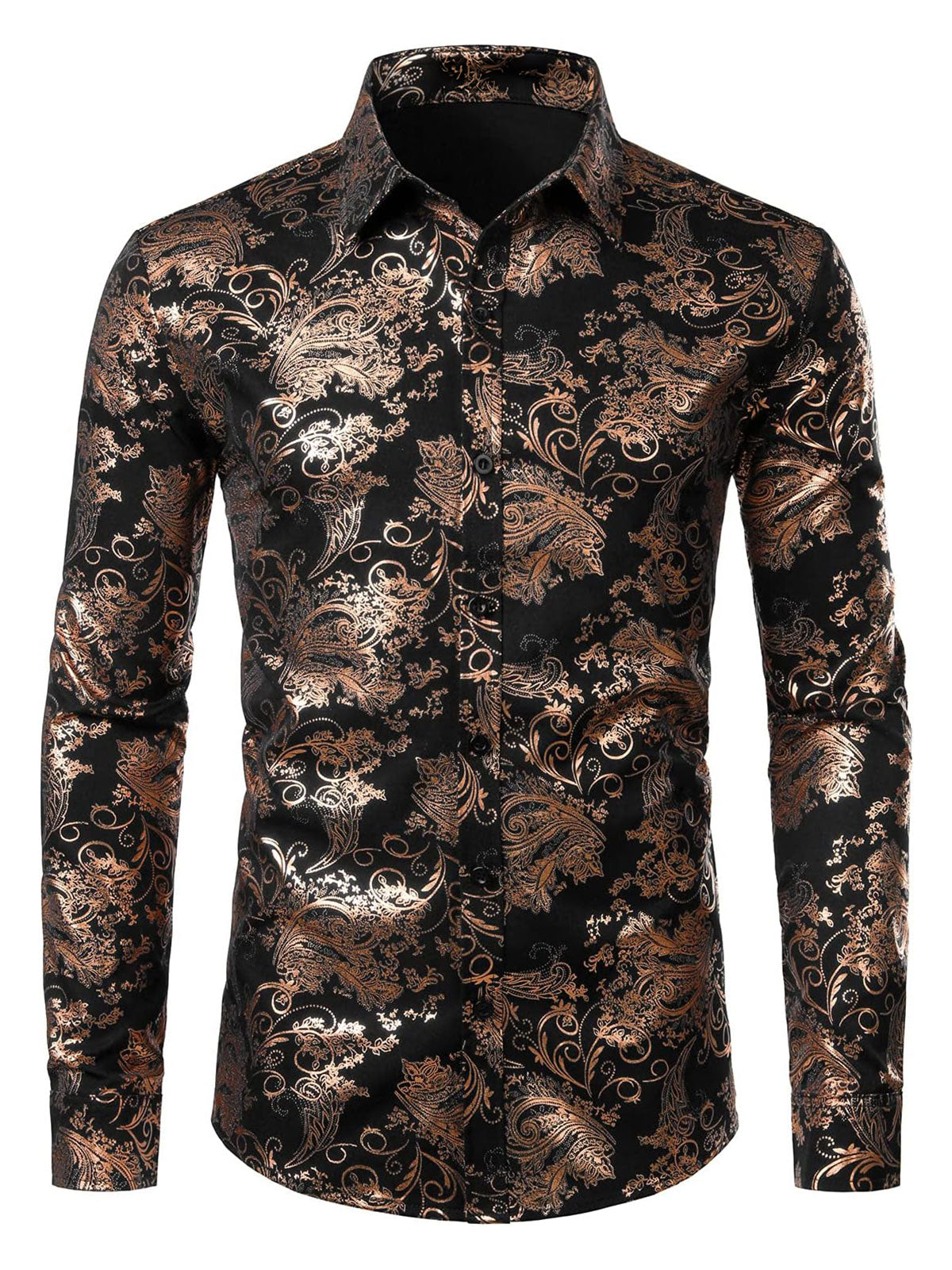 Herren Luxus Paisley Glänzendes Hemd mit floralem Print und Knopfleiste