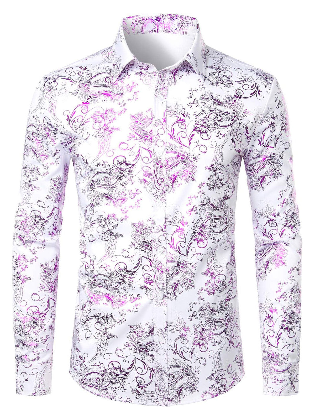 Herren Luxus Paisley Glänzendes Hemd mit floralem Print und Knopfleiste für formelle Anlässe