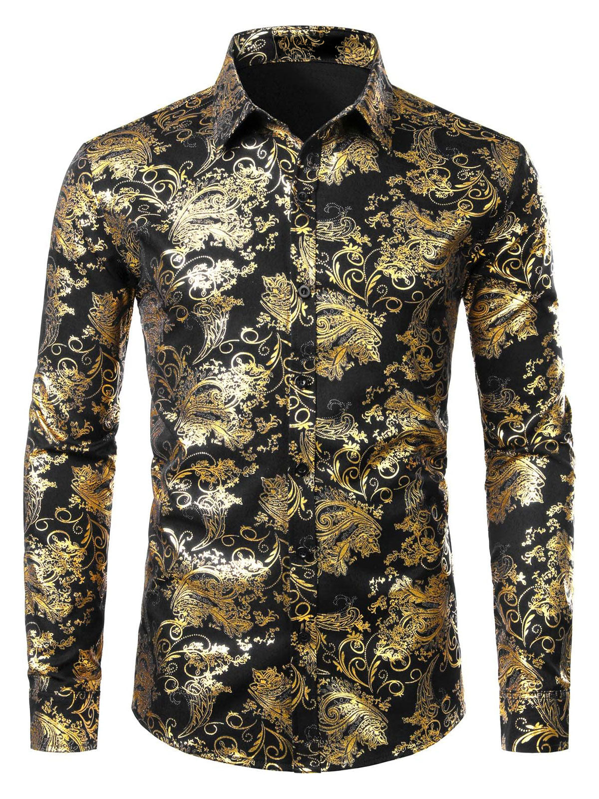Herren Luxus Paisley Glänzendes Hemd mit floralem Print und Knopfleiste für formelle Anlässe