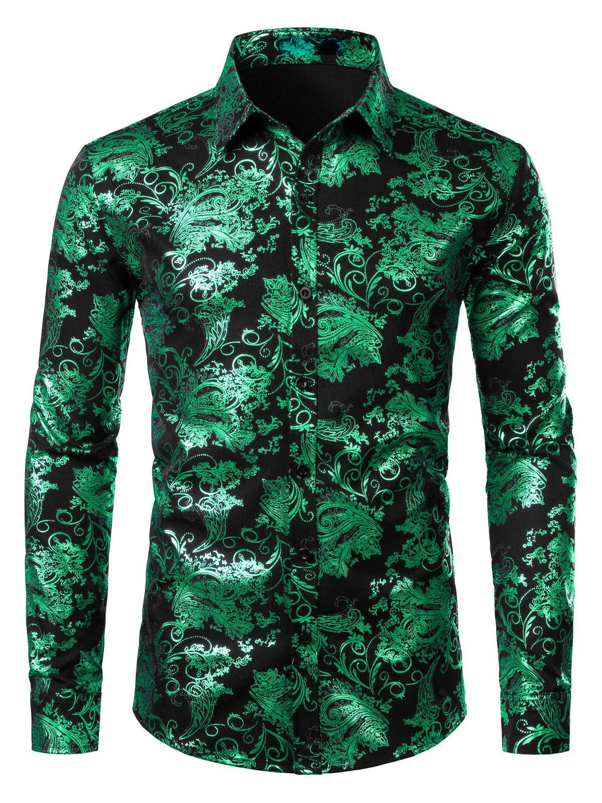 Herren Luxus Paisley Glänzendes Hemd mit floralem Print und Knopfleiste