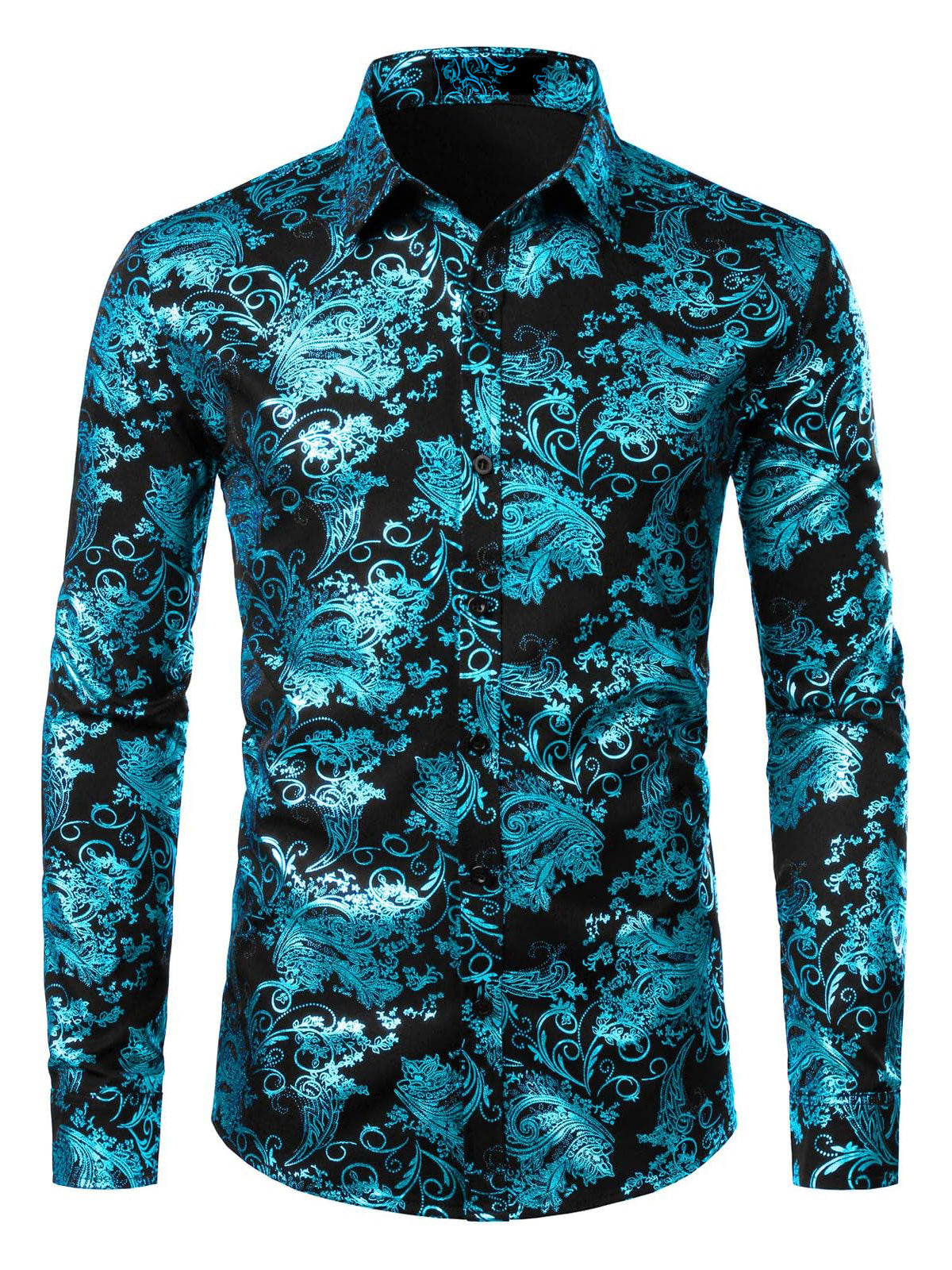 Herren Luxus Paisley Glänzendes Hemd mit floralem Print und Knopfleiste