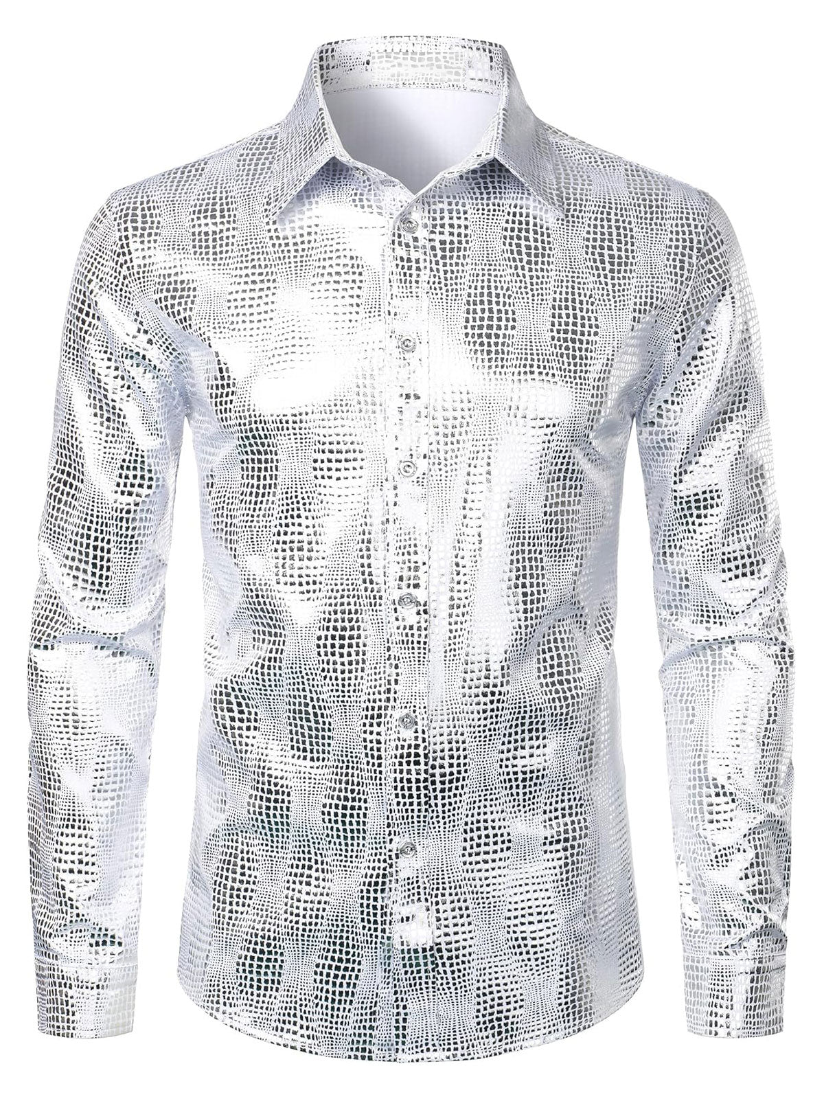 Herren Luxus Paisley Glänzendes Hemd mit geometrischem Print und Knopfleiste