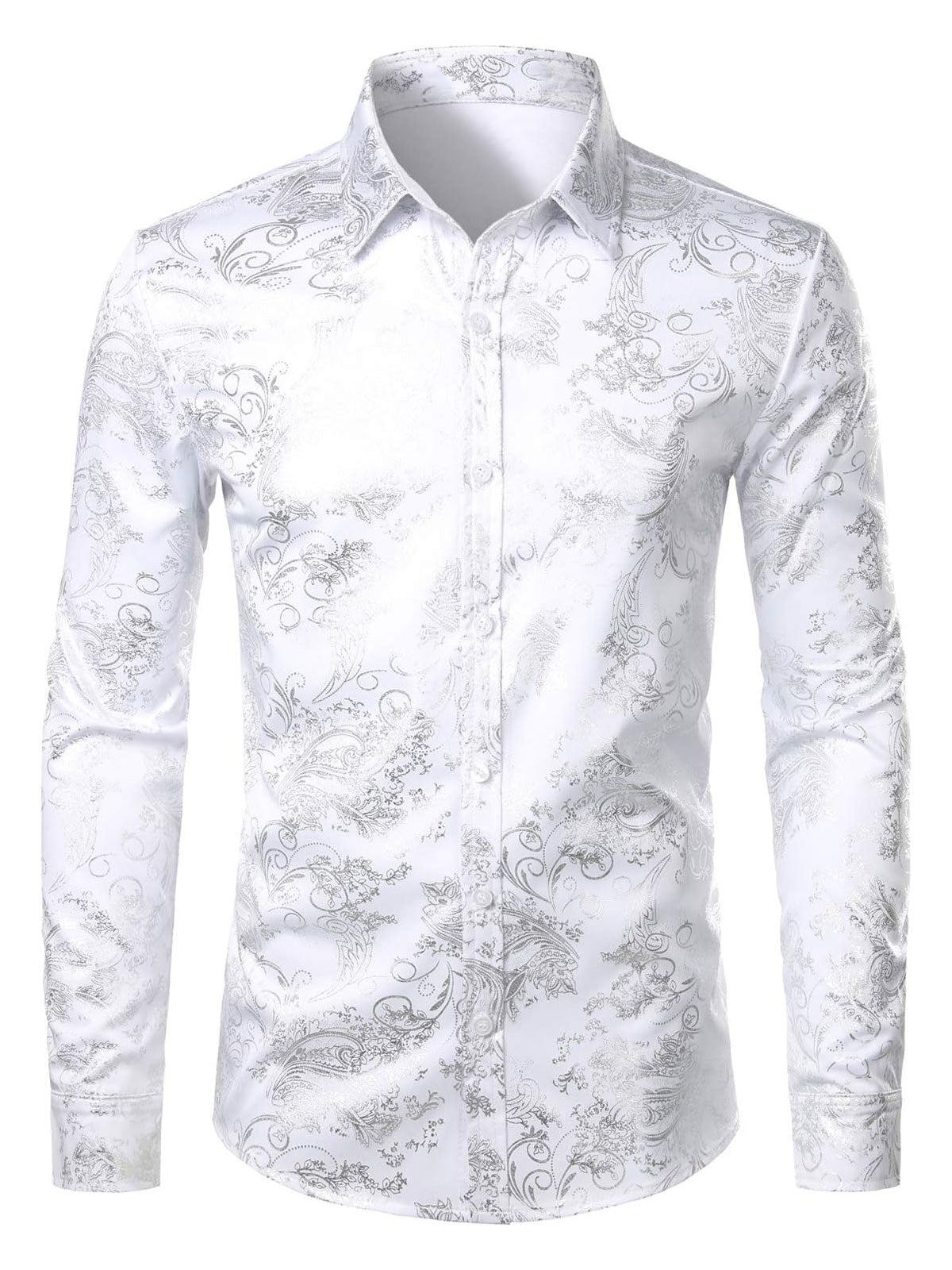 Herren Luxus Paisley Glänzendes Hemd mit floralem Print und Knopfleiste für formelle Anlässe