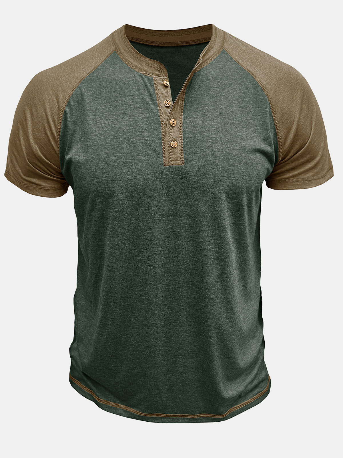 Herren Lässiges Henley-T-Shirt mit zweifarbigen Ärmeln