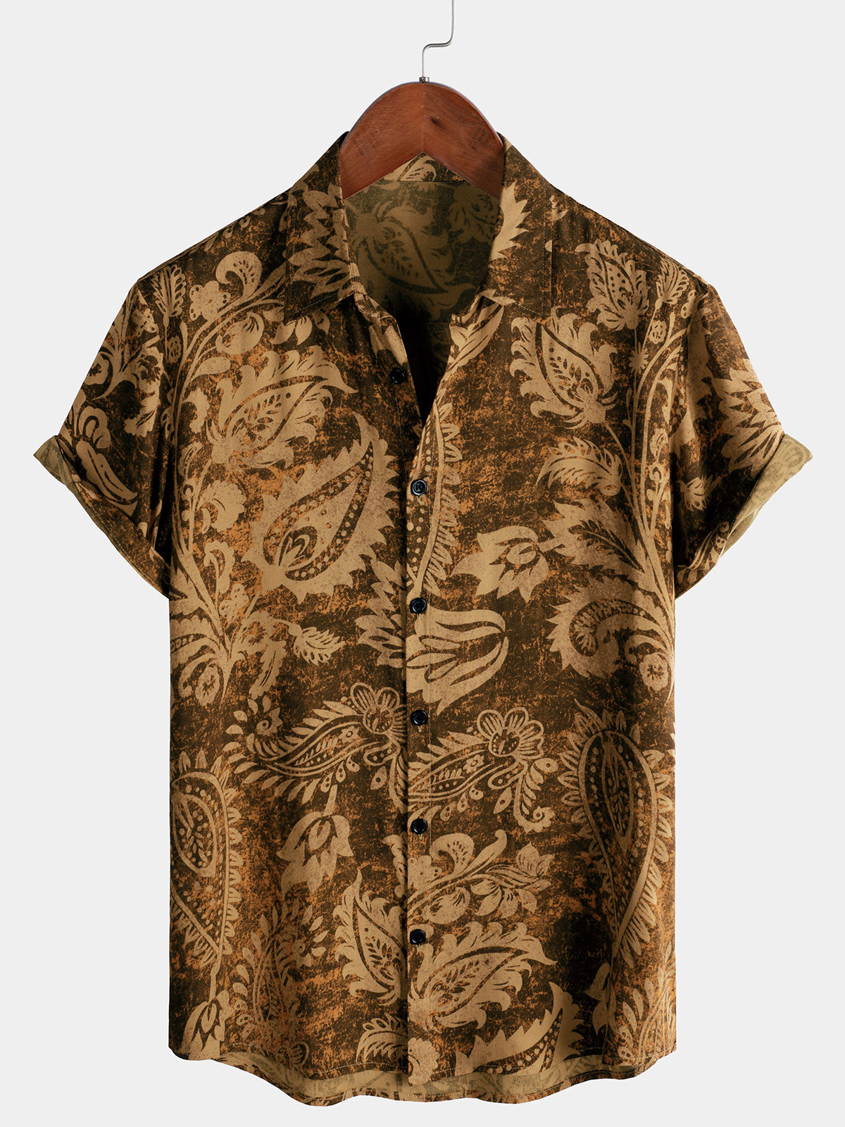 Herren Braun Paisley Hawaii-Kurzarmhemd