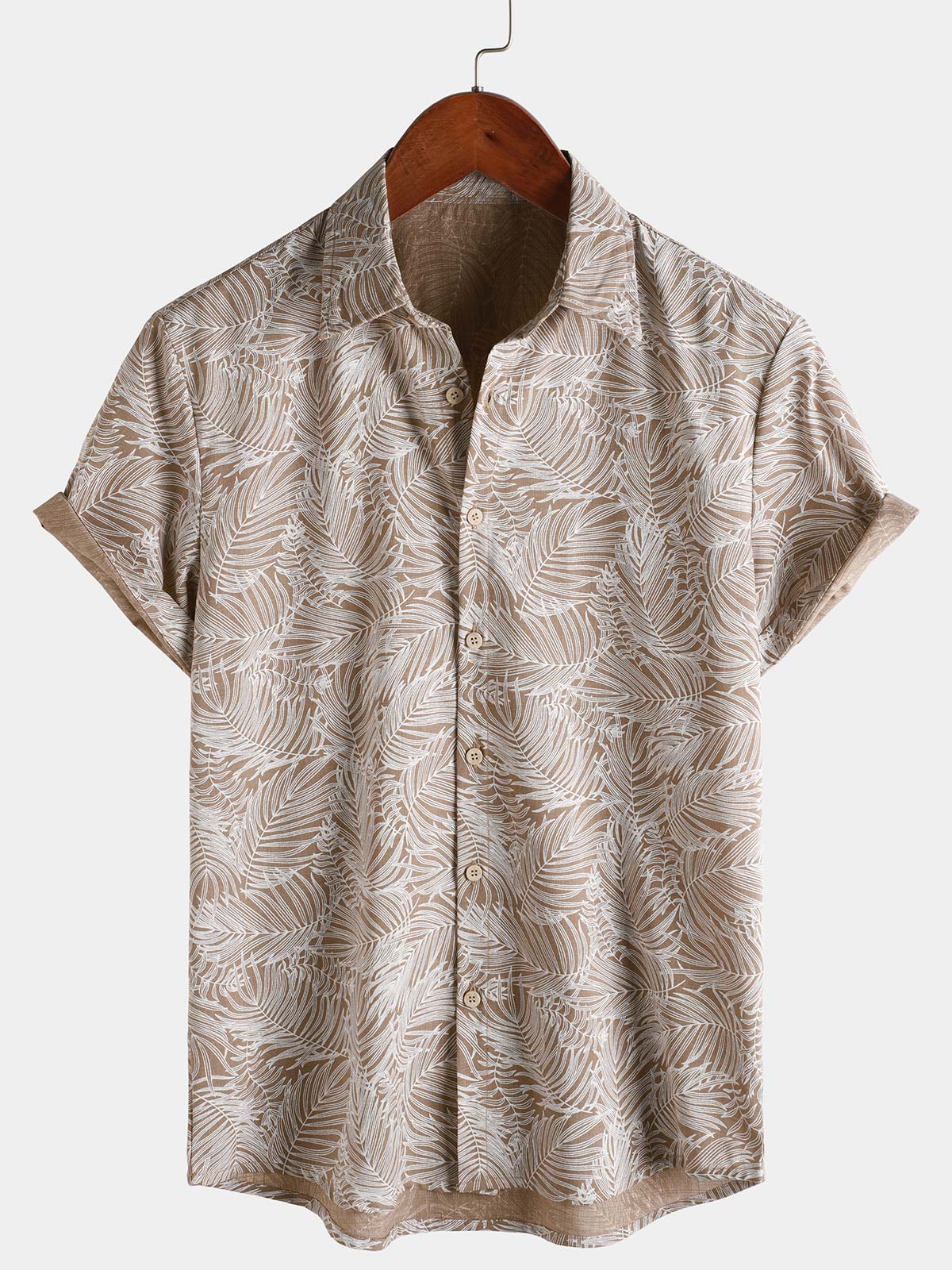 Herren Baumwolle Hawaii-Kurzarmhemd Khaki