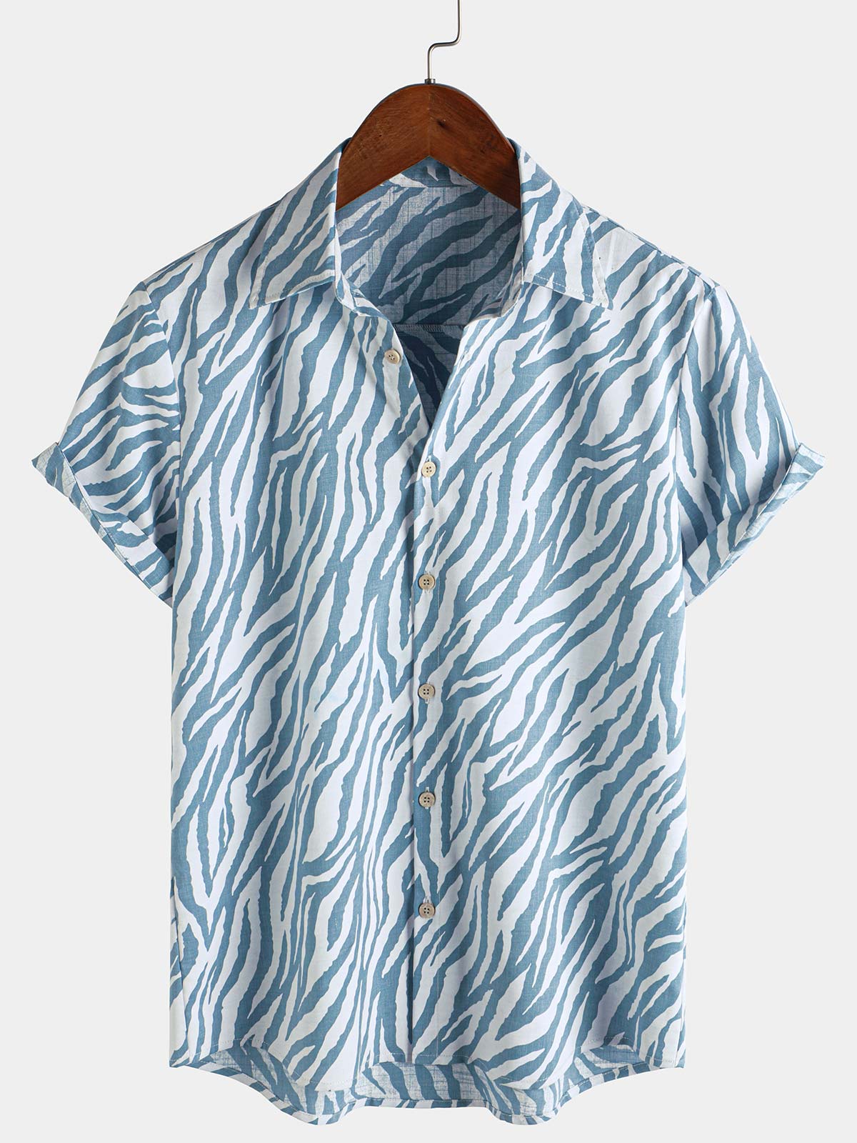Herren Baumwolle Sommer Kurzarm-Hawaiihemd Blau