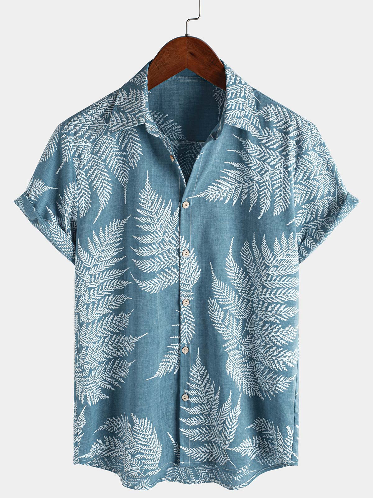 Herren Baumwolle Sommer Blau Kurzarm-Hawaiihemd