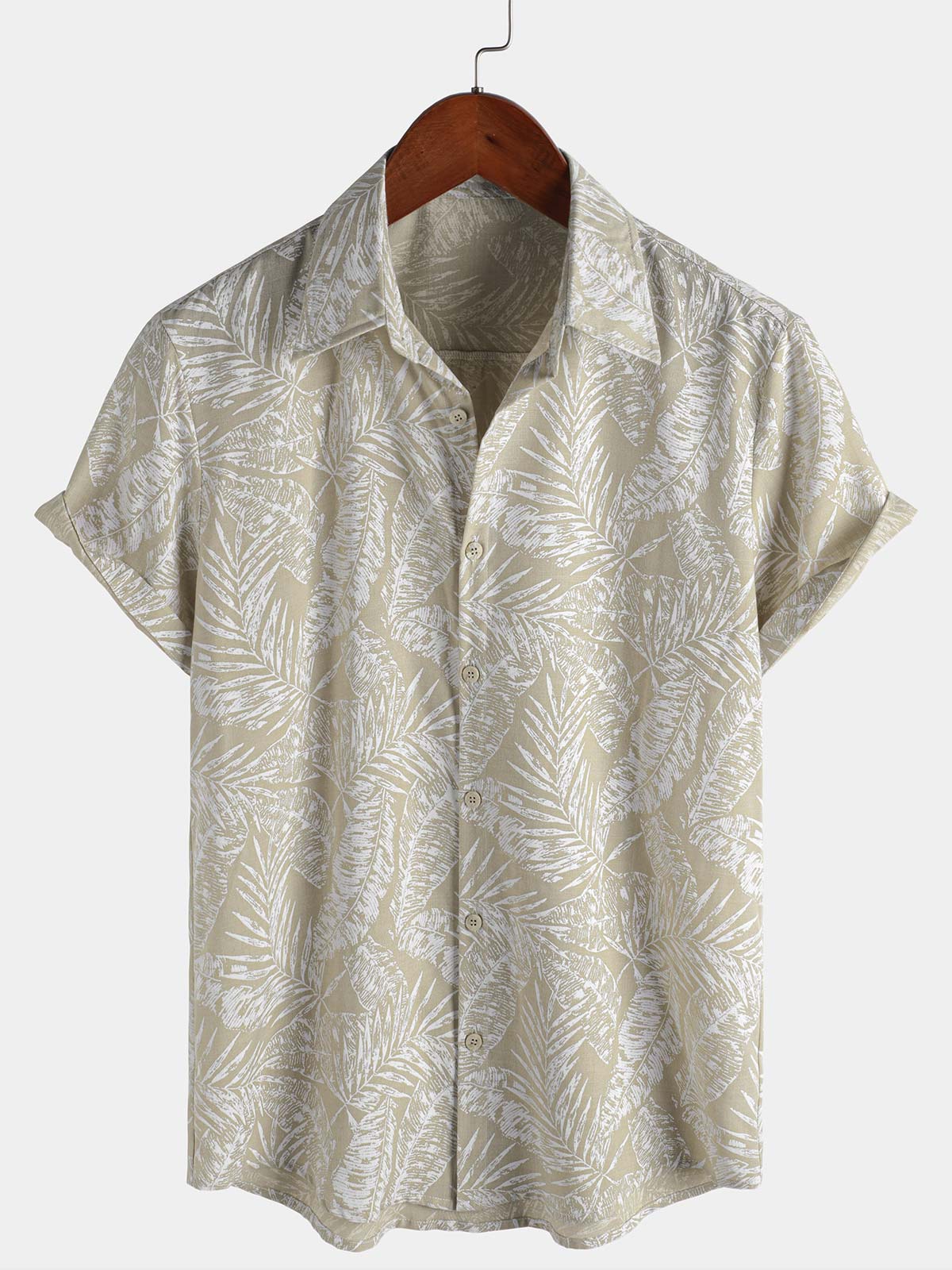 Herren Baumwolle Hawaii-Kurzarmhemd Beige