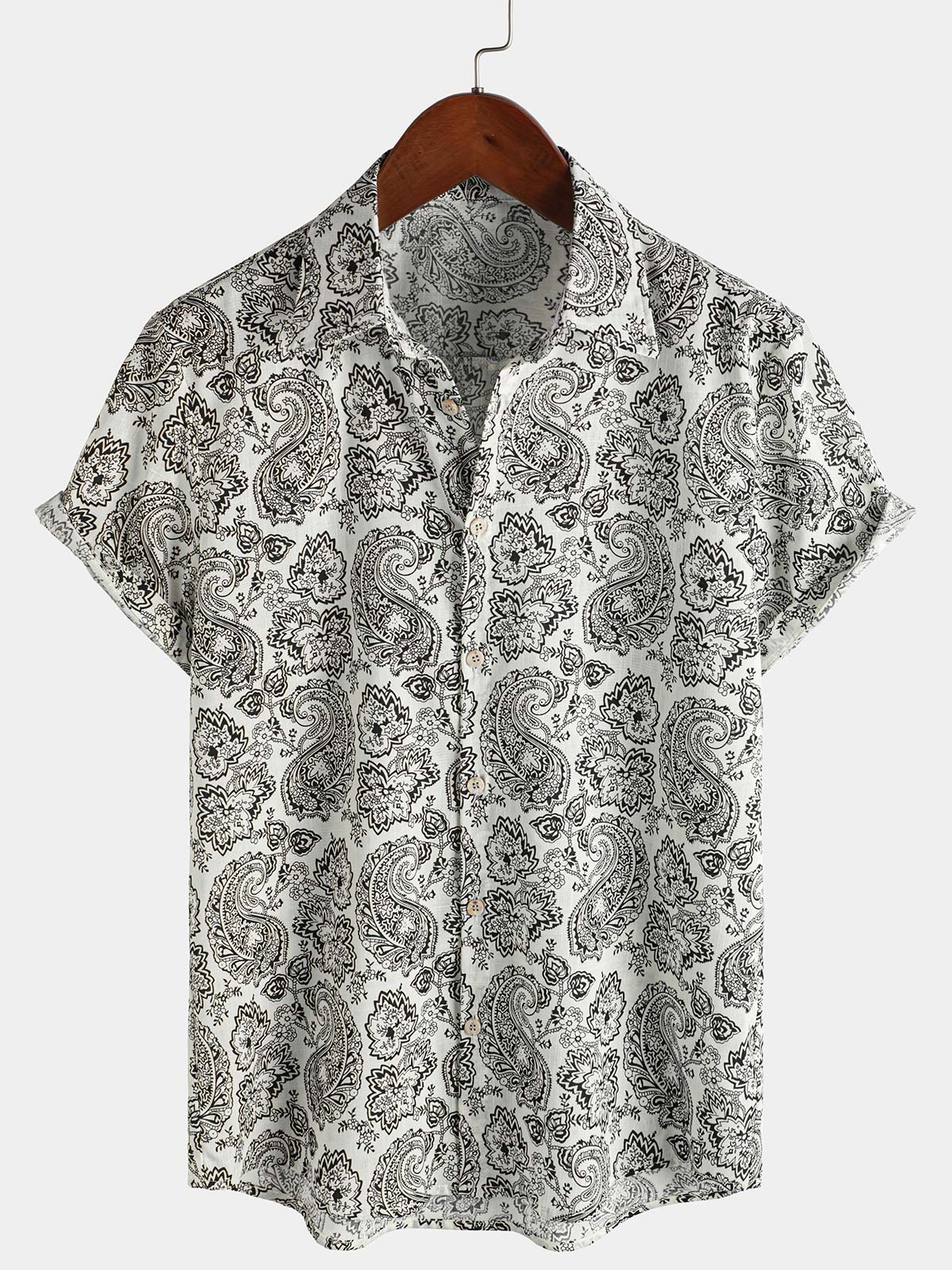 Herren Beige Paisley-Vintage-Kurzarmhemd