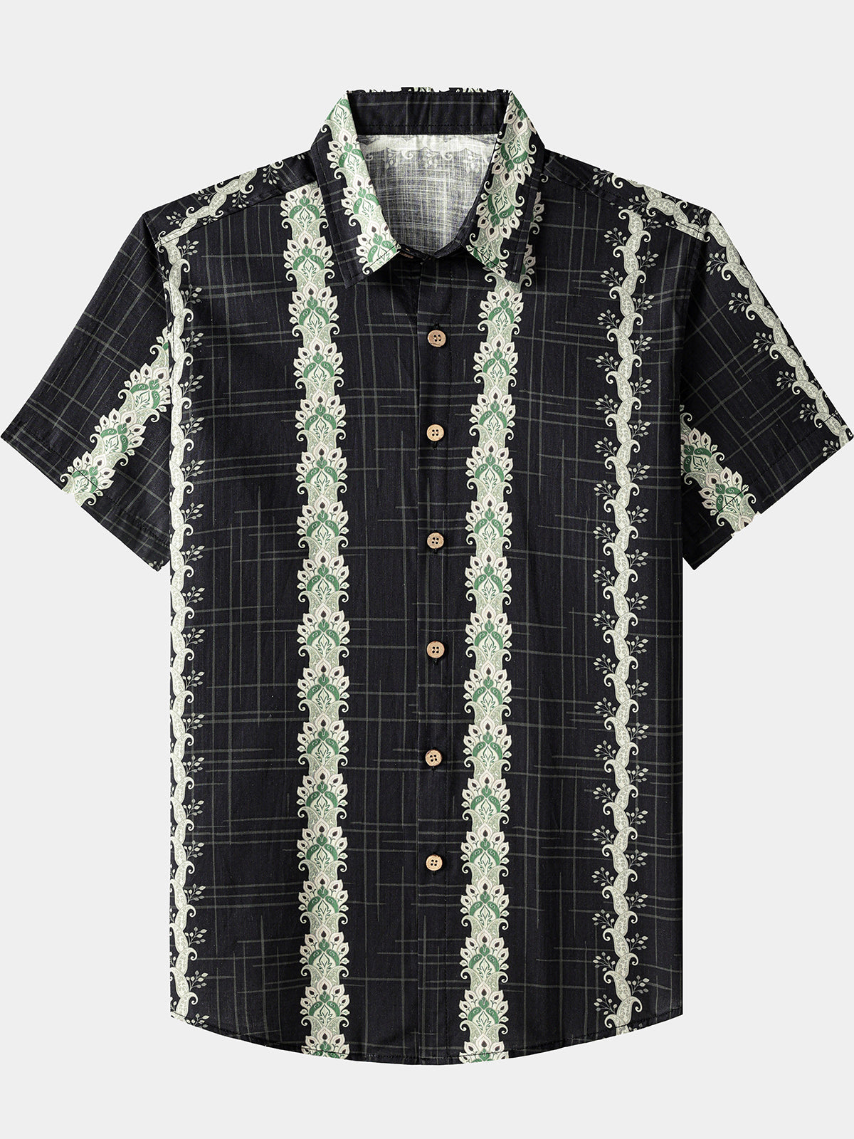 Herren Vintage Hawaii Botanik Streifenhemd