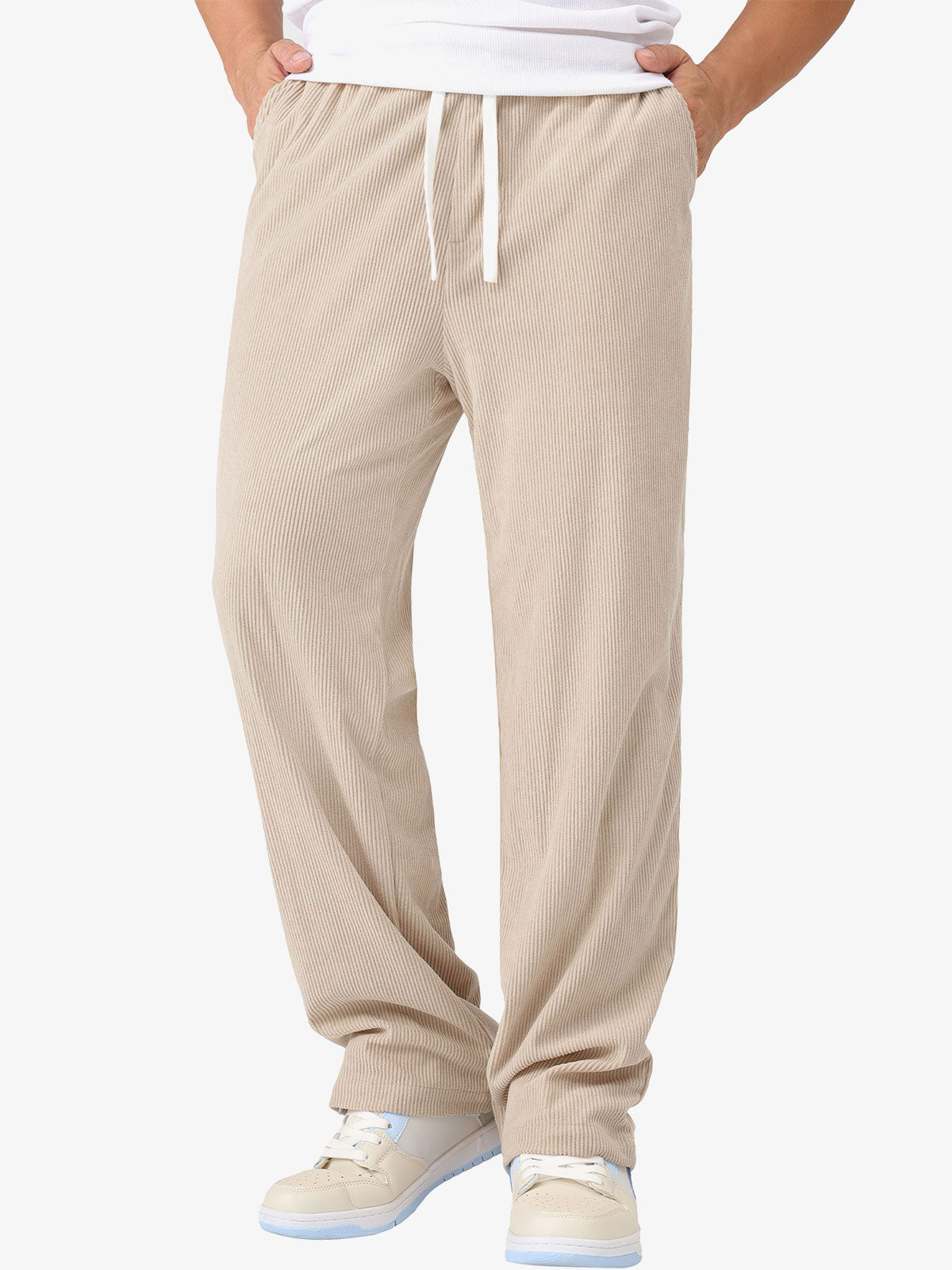 Herren Lässige Elastischer Taille und Kordelzug Cordhose