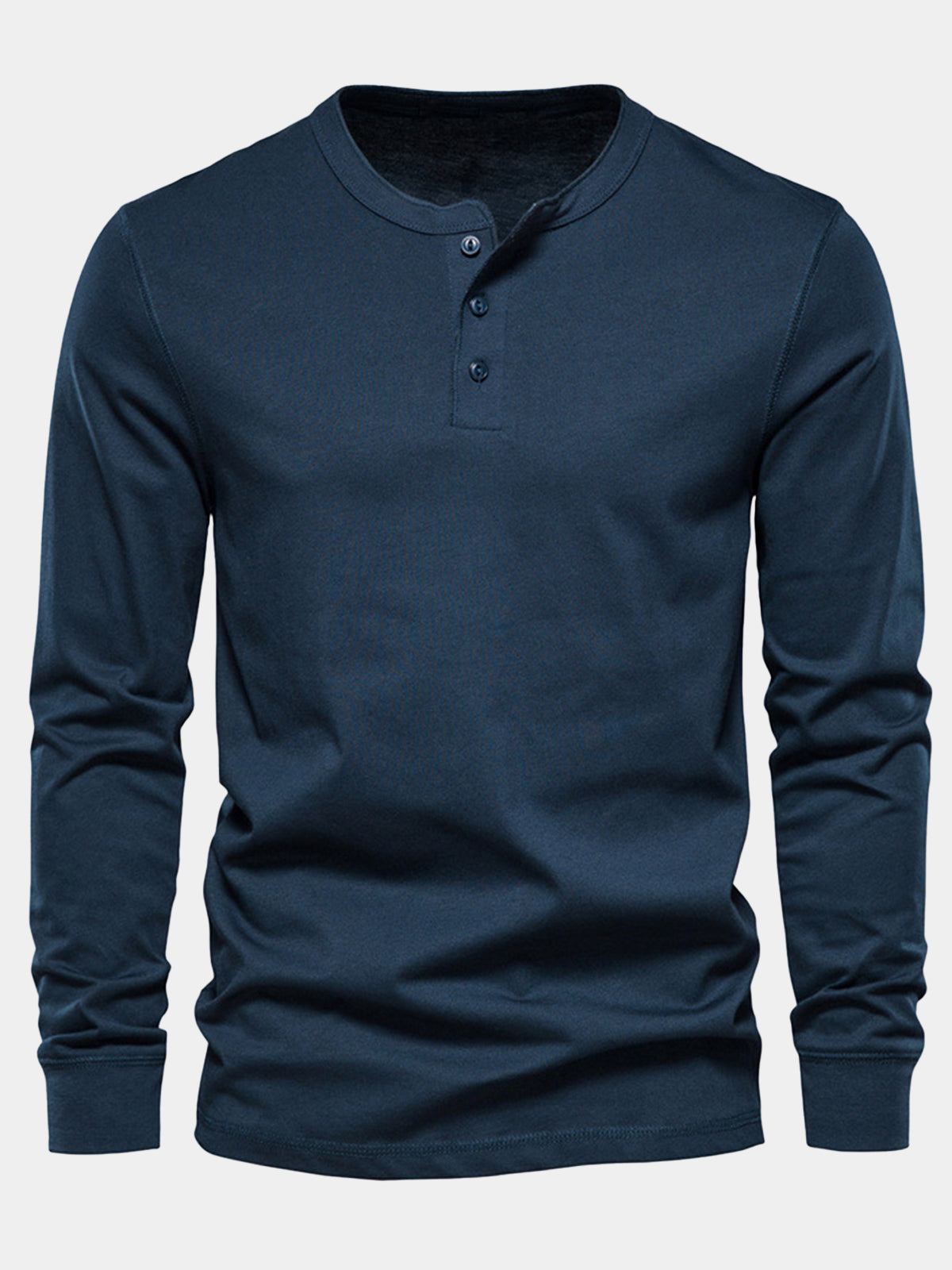 Herren Baumwolle Marineblau Henley-Langarmshirt