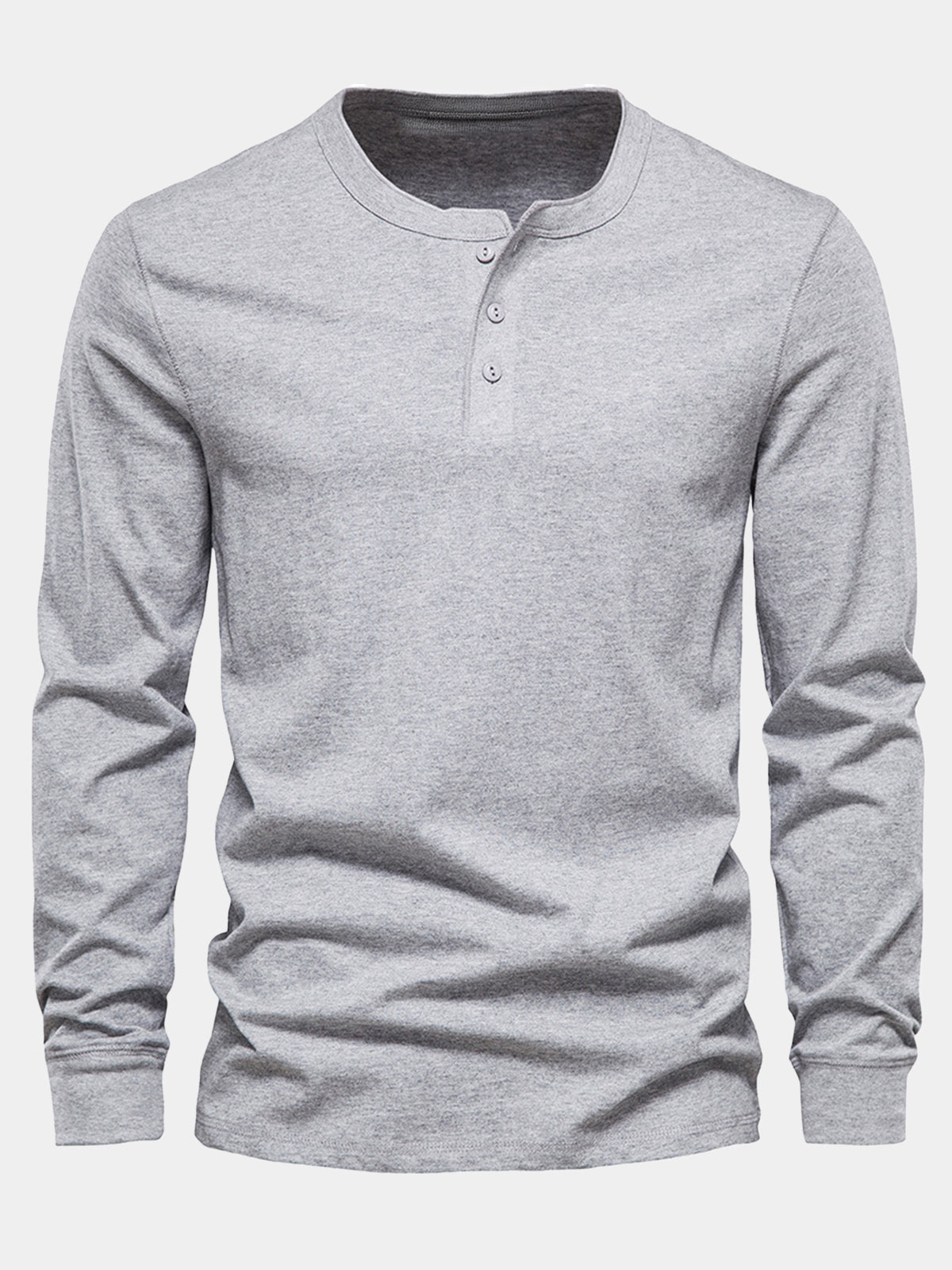 Herren Baumwolle Grau Henley-Langarmshirt