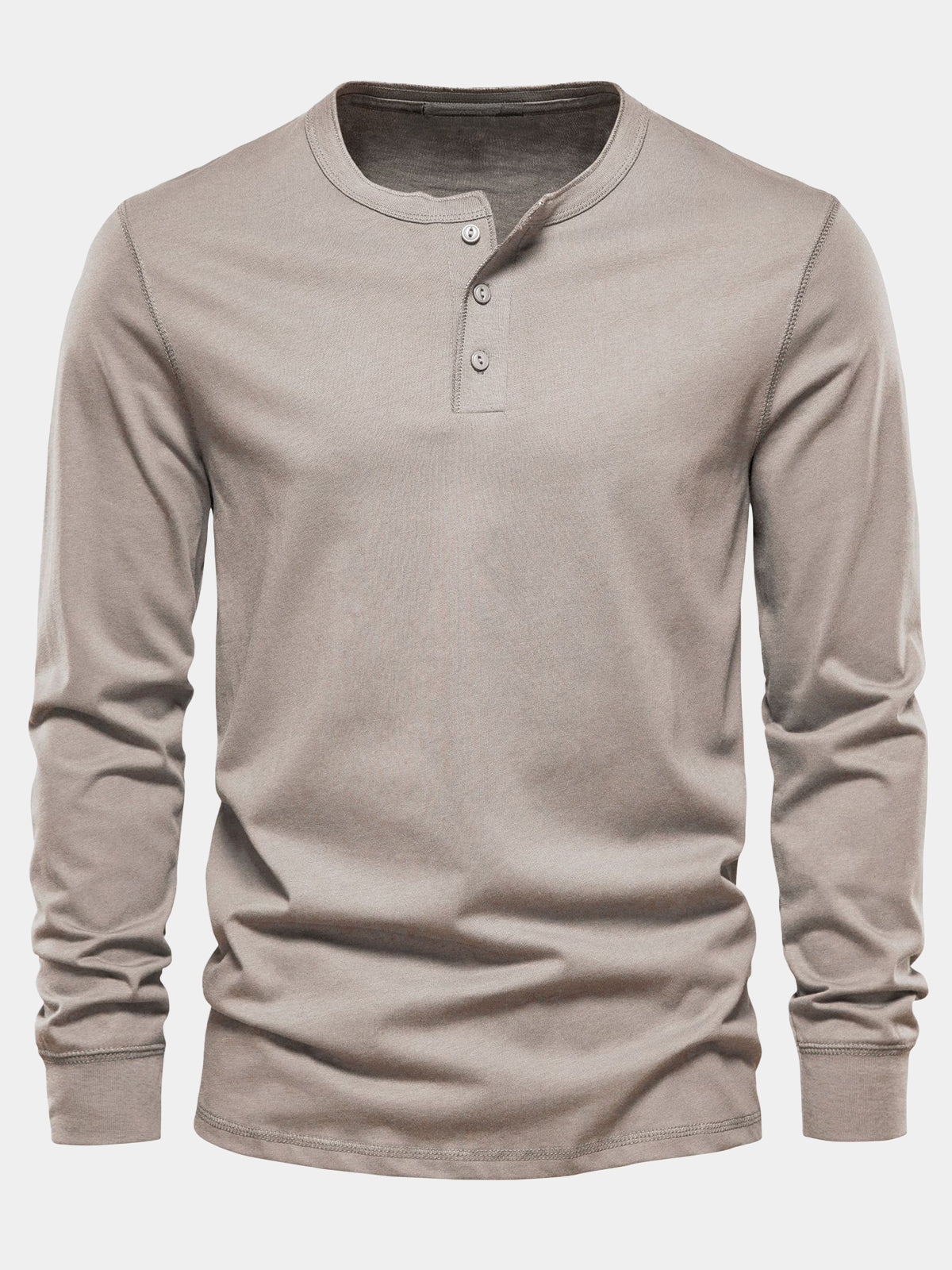 Herren Baumwolle Khaki Henley-Langarmshirt