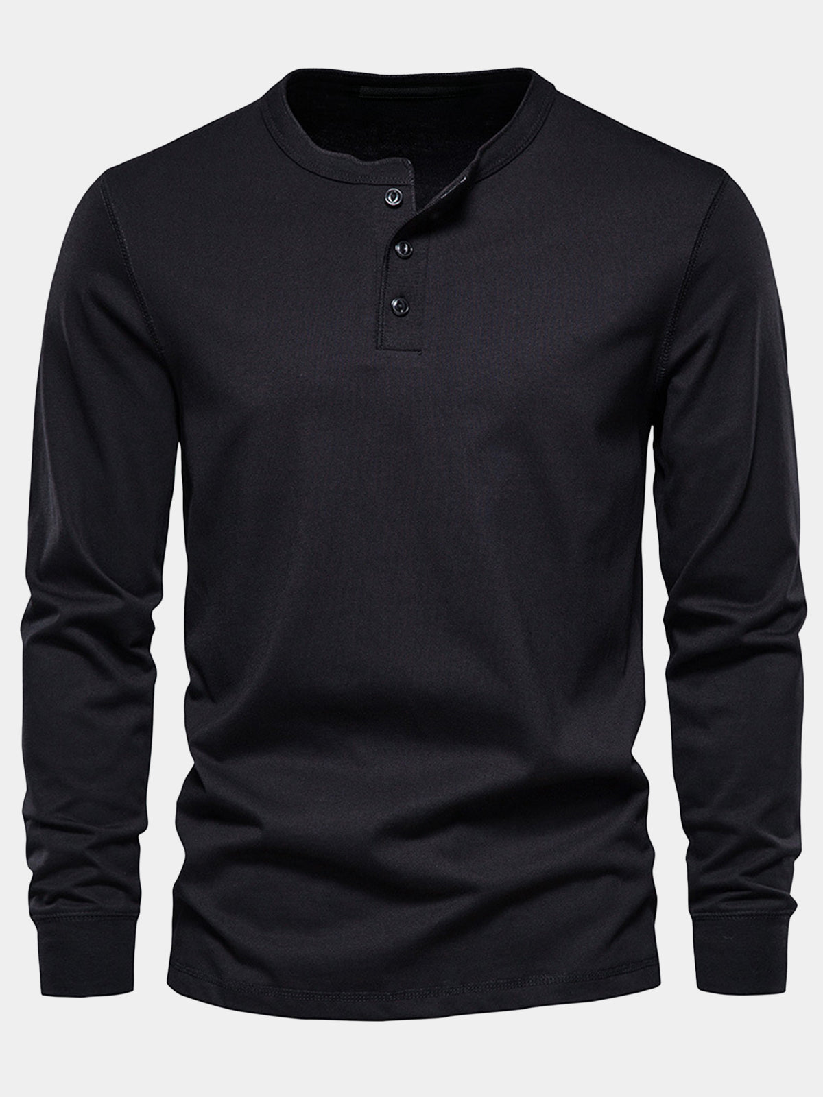 Herren Baumwolle Schwarzes Henley-Langarmshirt
