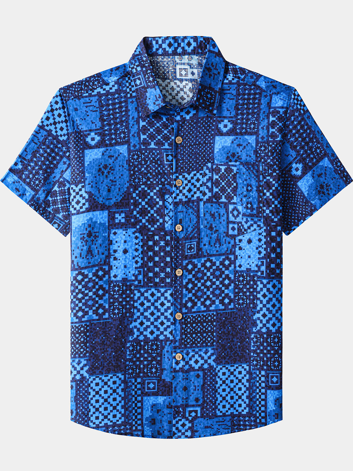 Herren Retro Geometrie Patchwork Hawaiihemd