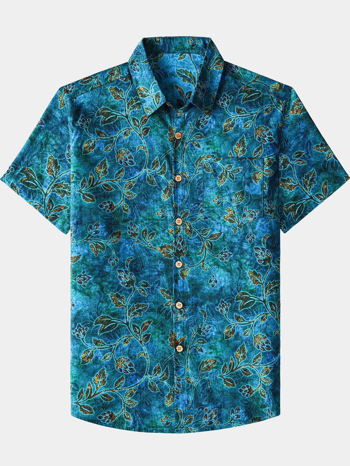 Herren Retro Blumenmuster Baumwollhemd
