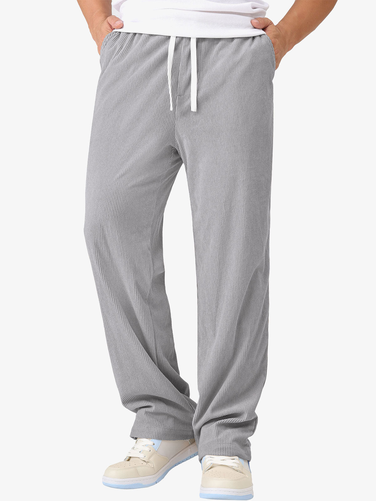 Herren Lässige Elastischer Taille und Kordelzug Cordhose