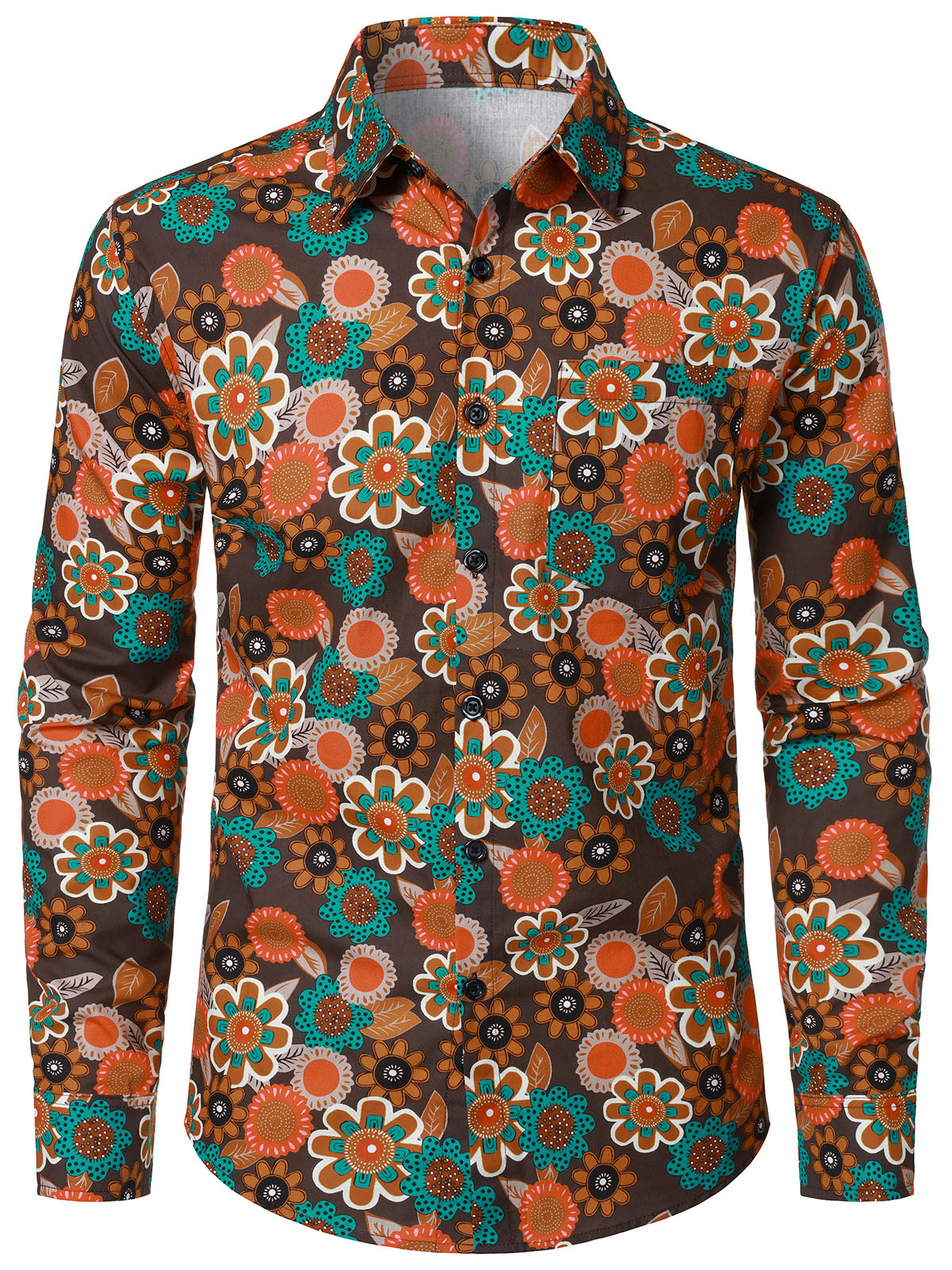 Herren Baumwolle Retro 70er Jahre Blumenhemd