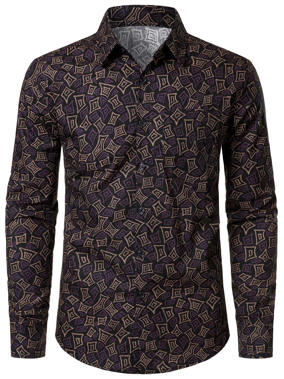 Herren Baumwolle Geometrisches Langarmhemd
