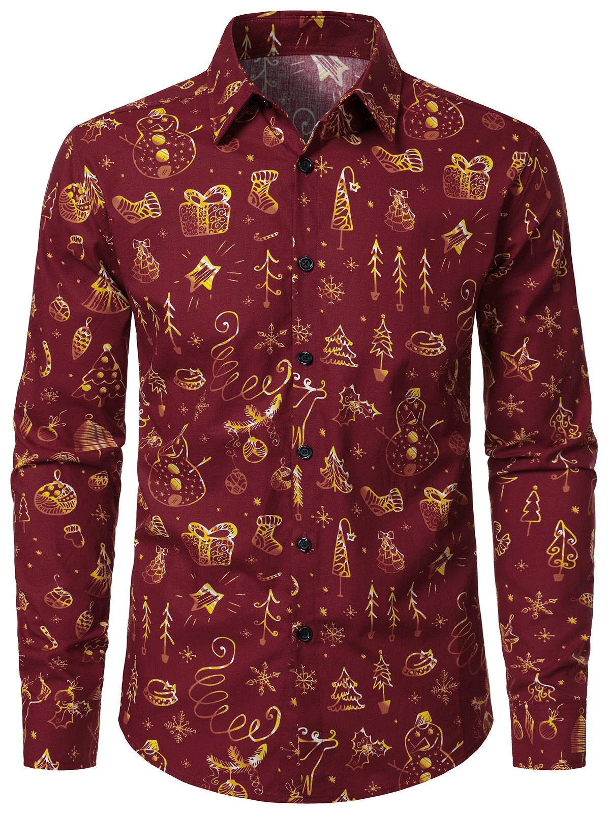 Herren Weihnachts-Langarmhemd aus Baumwolle Rot