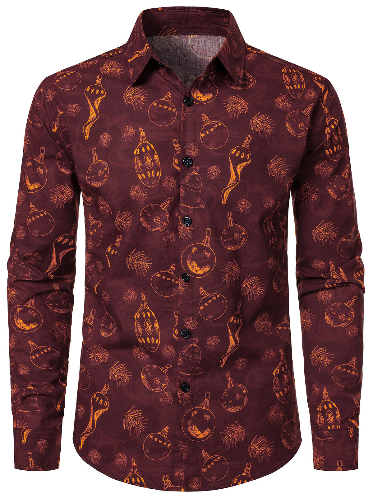 Herren Langarm-Baumwollhemd mit Weihnachtsbaum-Print