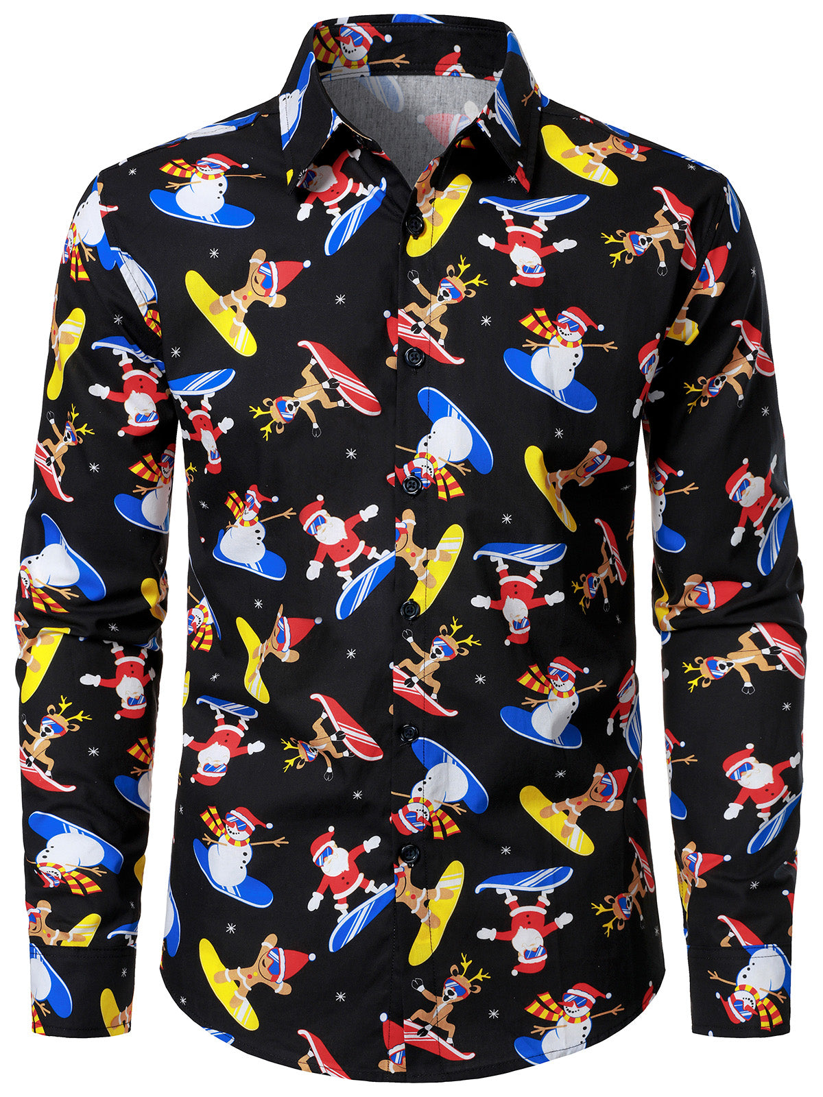 Herren Langarmshirt aus Baumwolle mit Weihnachtsmann-Ski-Spaß