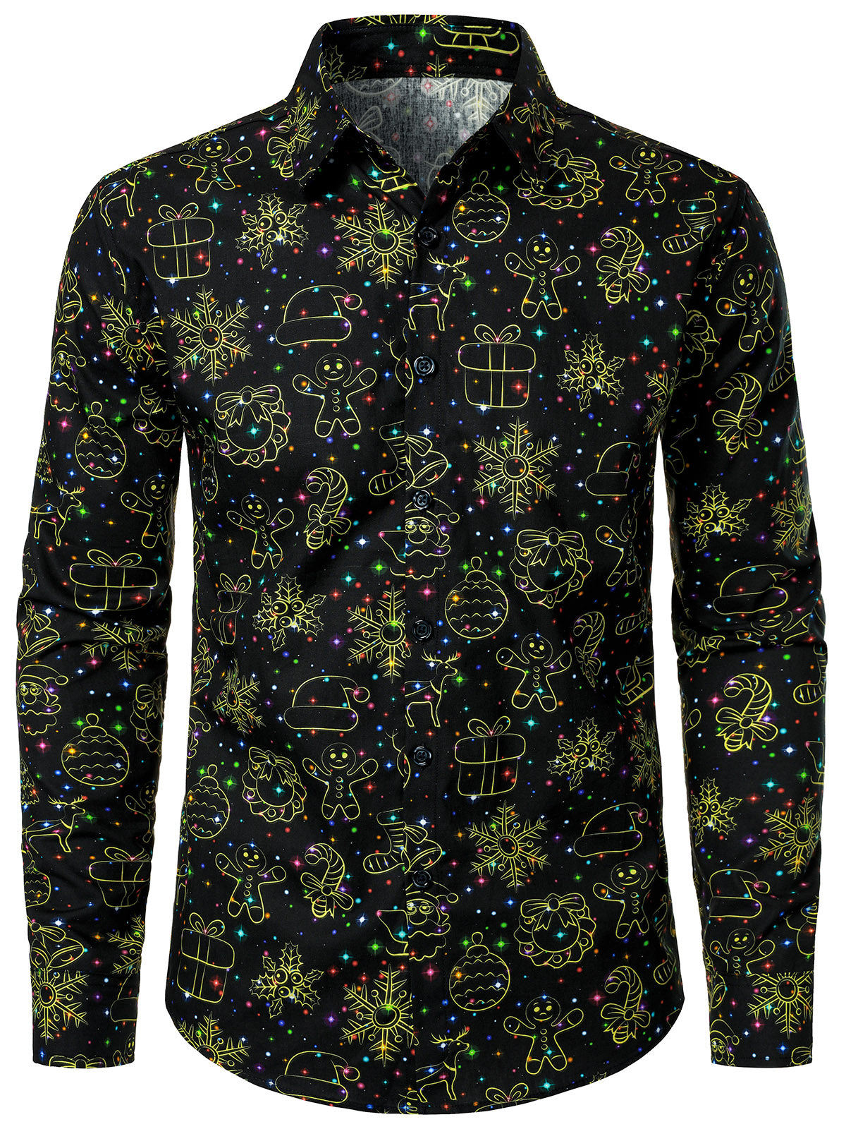 Herren Weihnachtliches Langarm-Baumwollhemd mit Neon Muster
