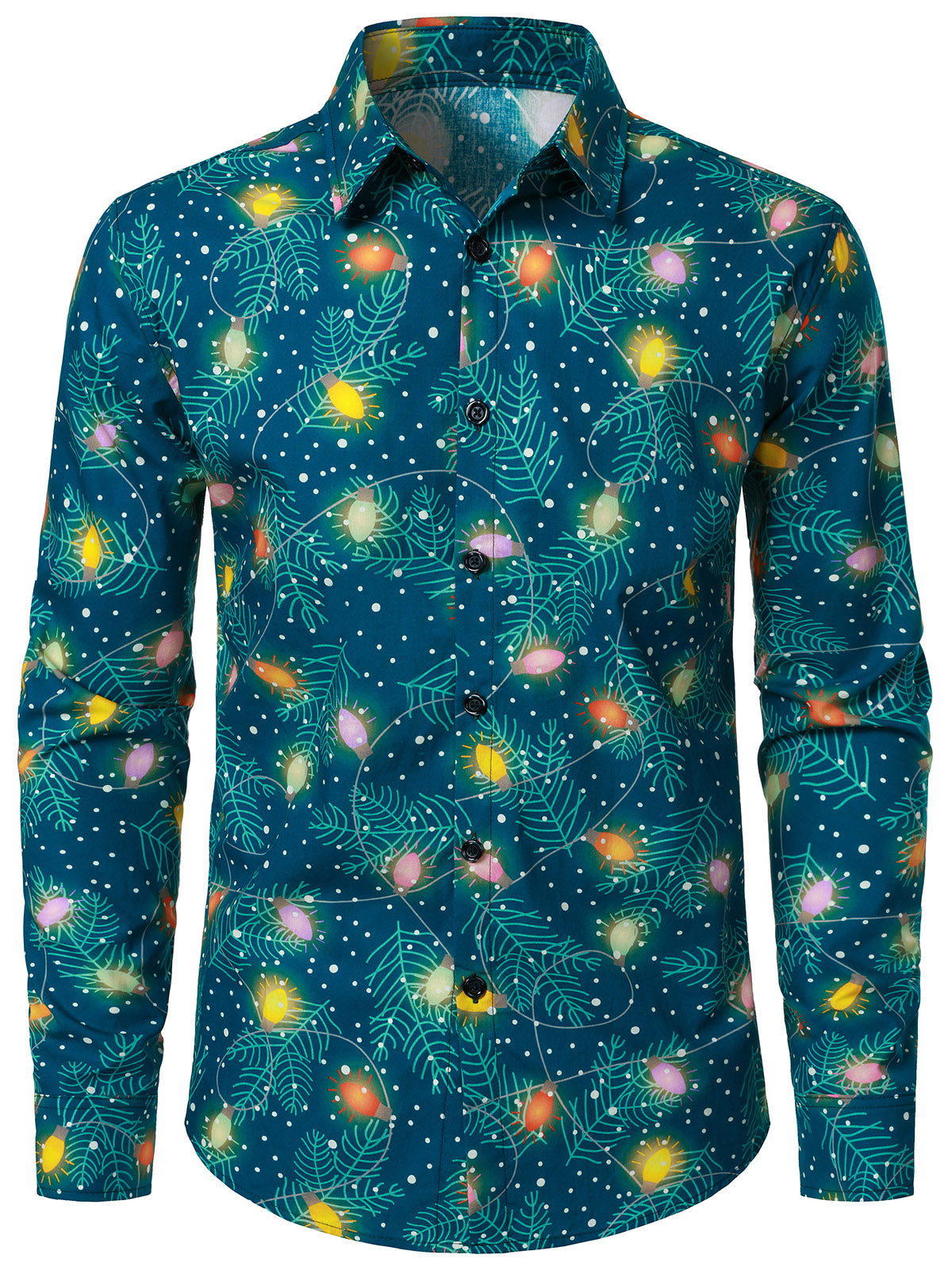 Herren Langarm-Baumwollhemd mit Weihnachtsbeleuchtung