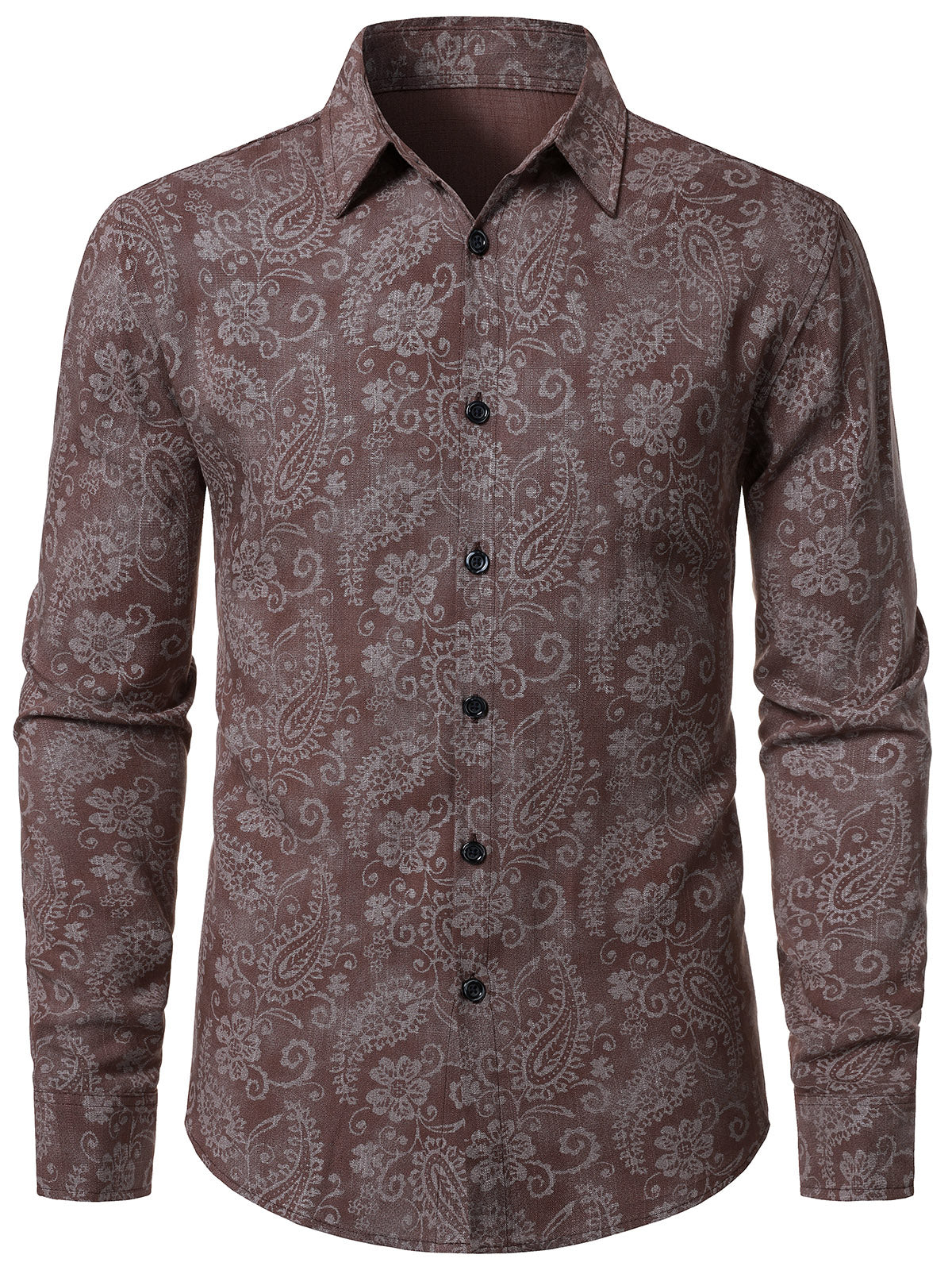 Herren Vintage Paisley-Blumenmuster Langarmhemd
