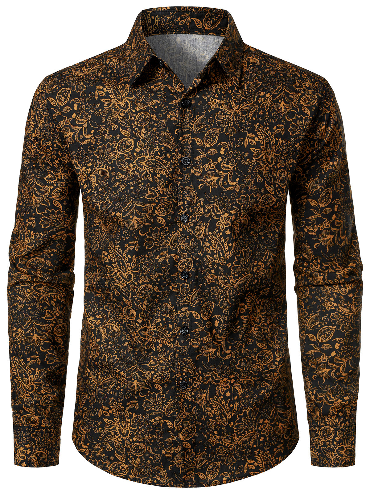 Herren Baumwolle Vintage Paisley-Blumenmuster Langarmhemd