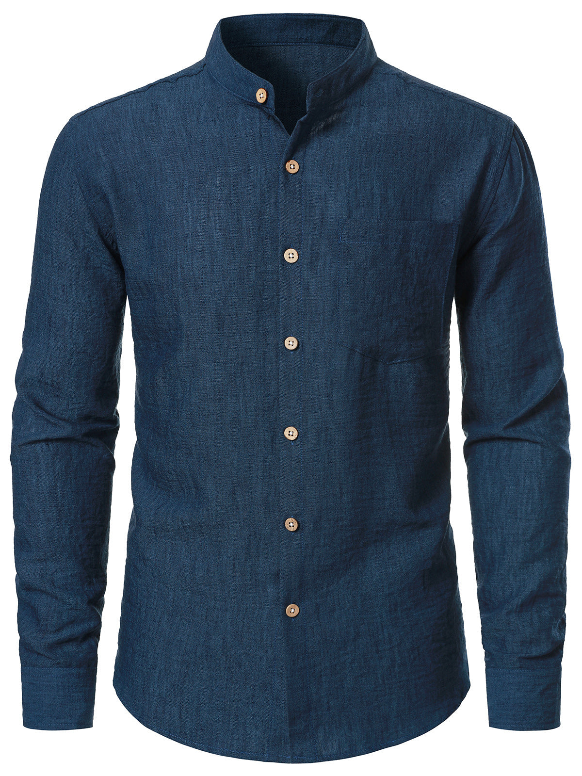 Herren Einfarbig Marineblau Komfortables Langarmhemd