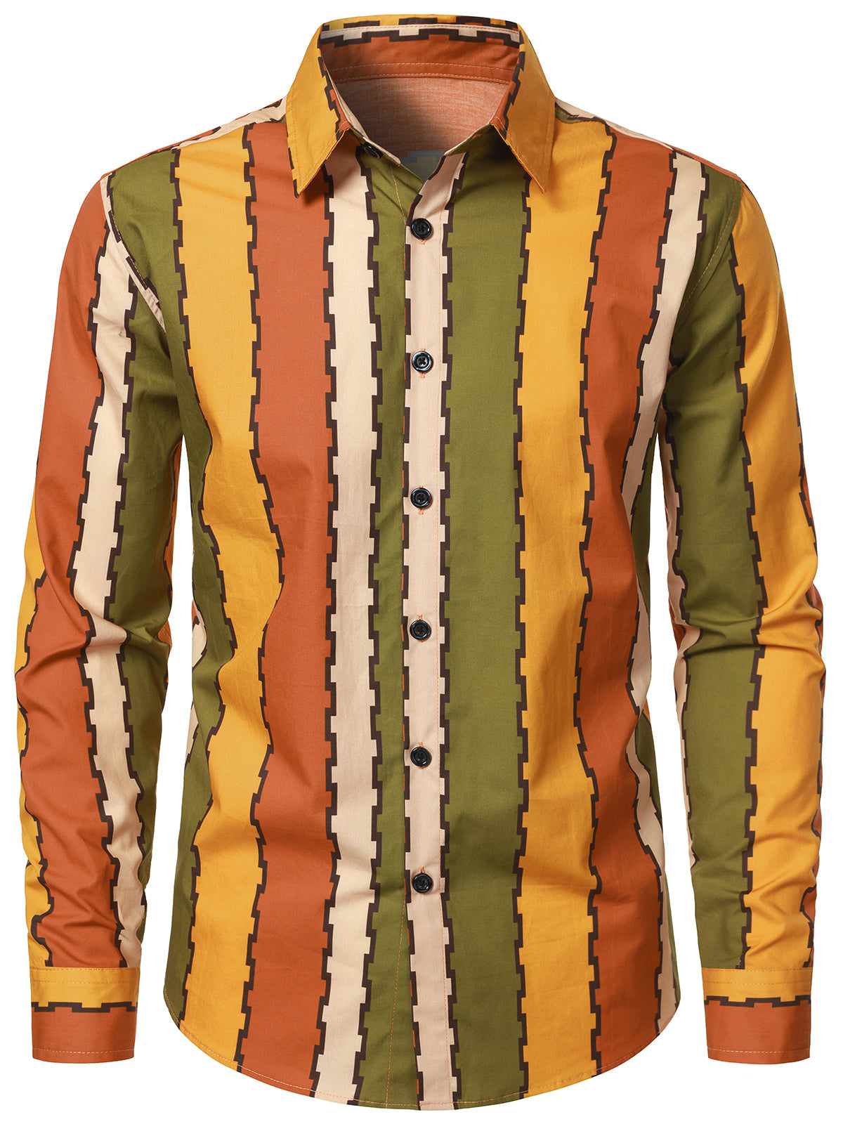 Herren Gestreifter Baumwolle 70s Vintage-Langarmhemd