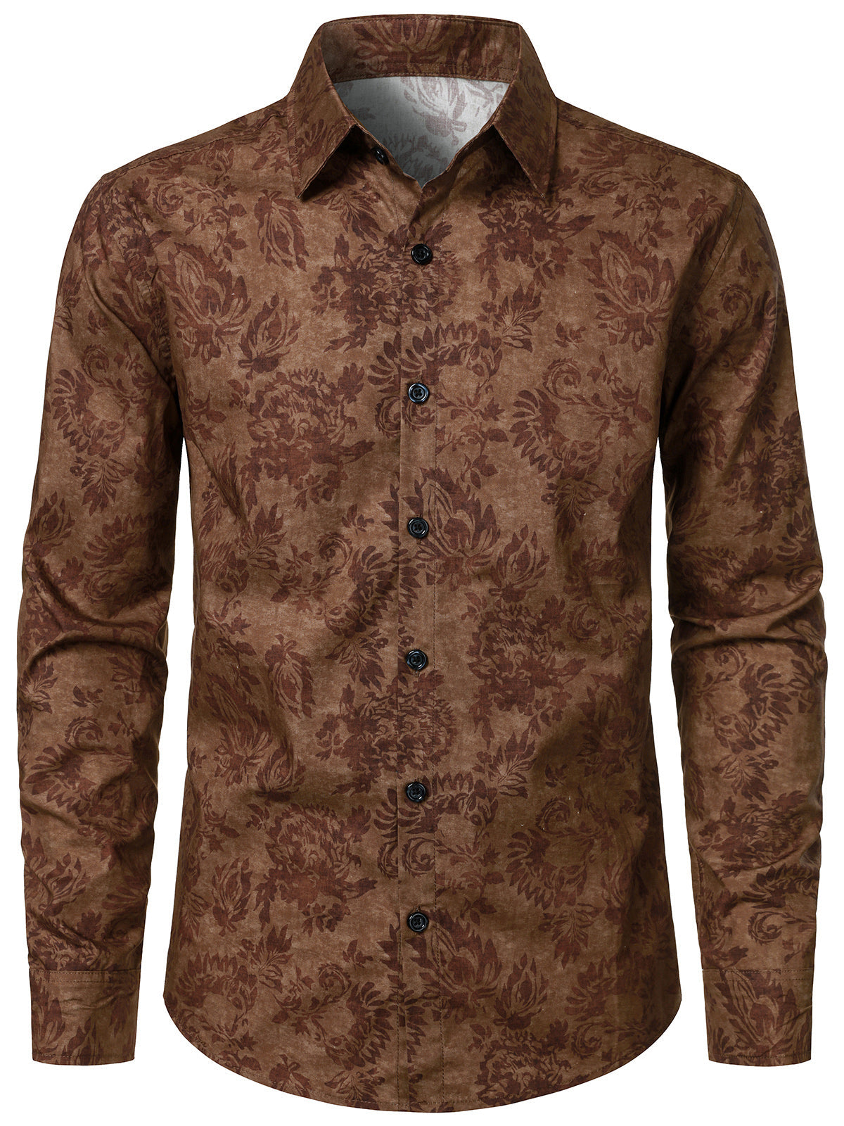 Herren Baumwolle Braunes Paisley Retro-Langarmhemd