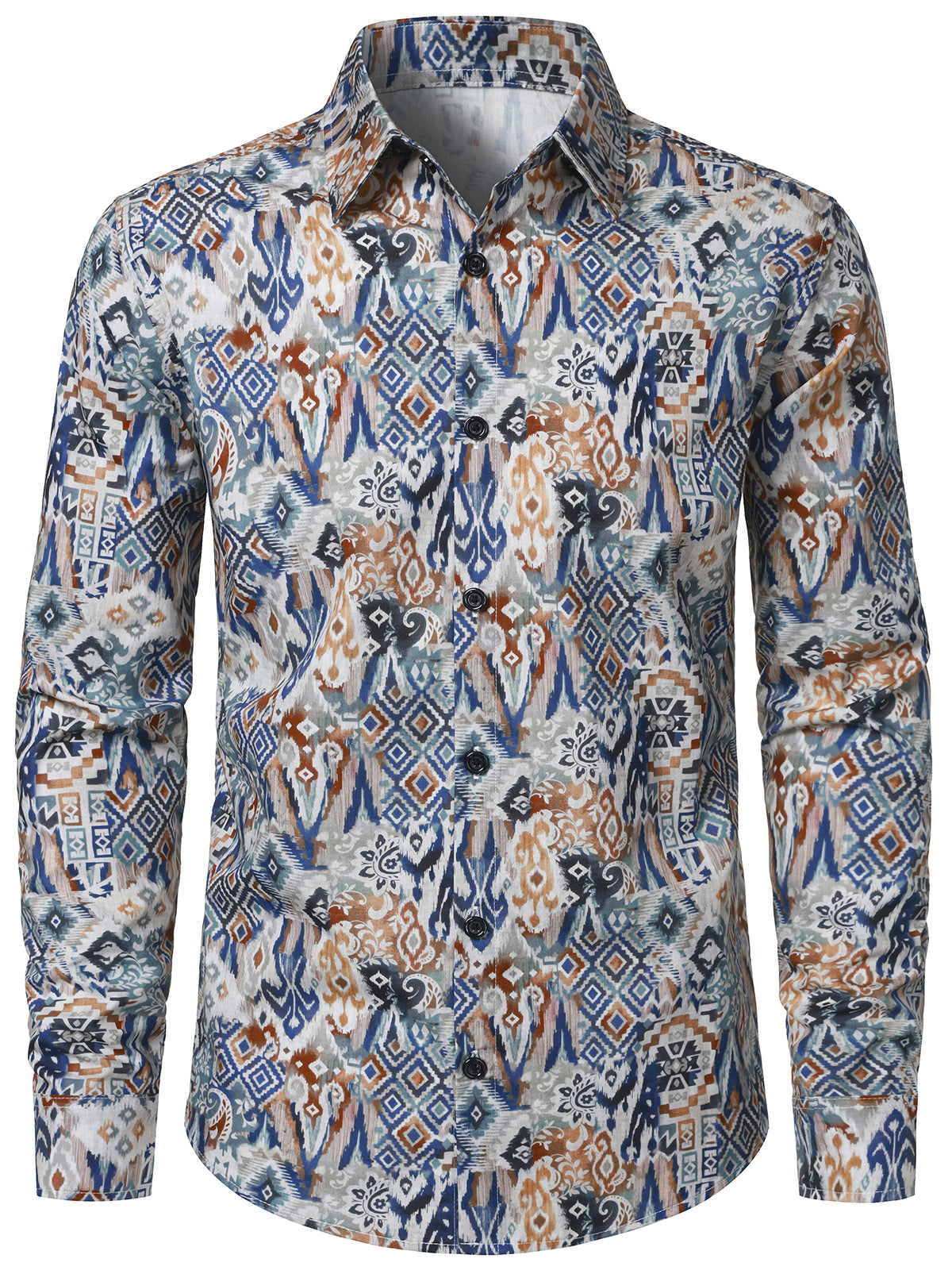 Herren Retro Baumwolle Geometrischem Langarmhemd