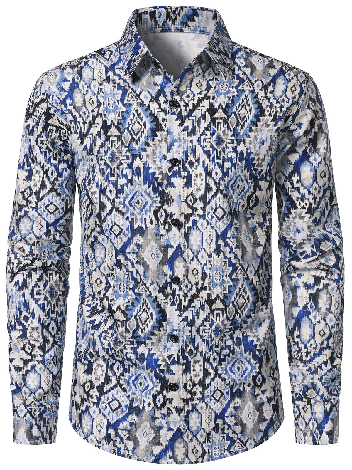 Herren Baumwolle Vintage Stil 70er  Geometrischem Langarmhemd