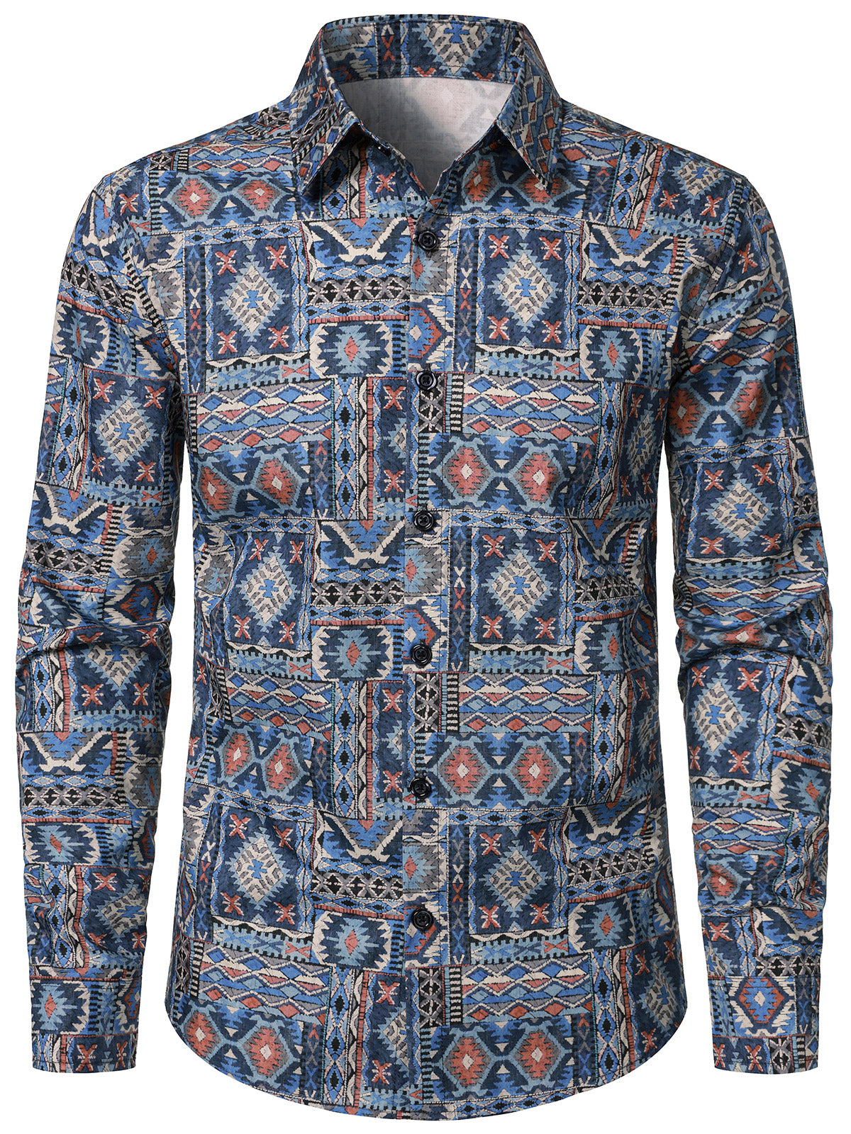Herren Baumwolle Vintage 70er Langarmhemd