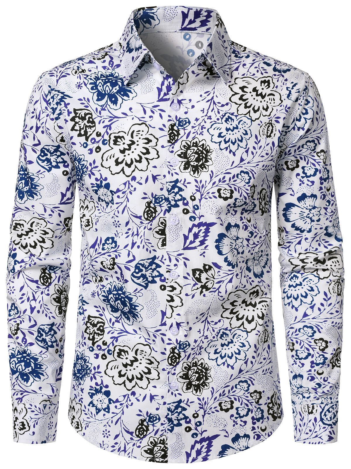 Herren Blumenmuster Baumwolle Langarmhemd