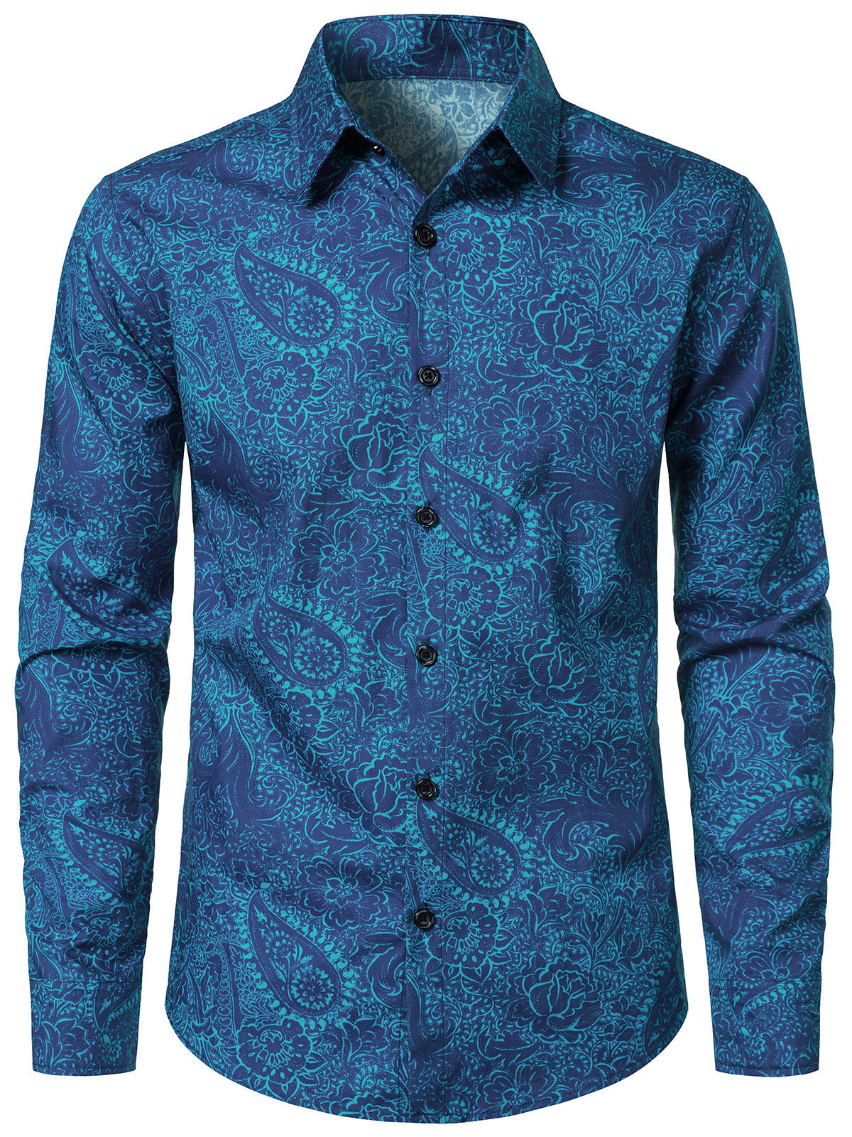 Herren Baumwolle Paisley Muster Vintage Blaues Langarmhemd