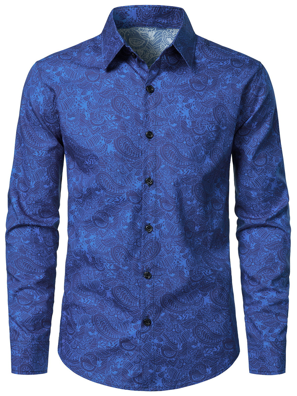 Herren Baumwolle Paisley Muster Vintage Blaues Langarmhemd
