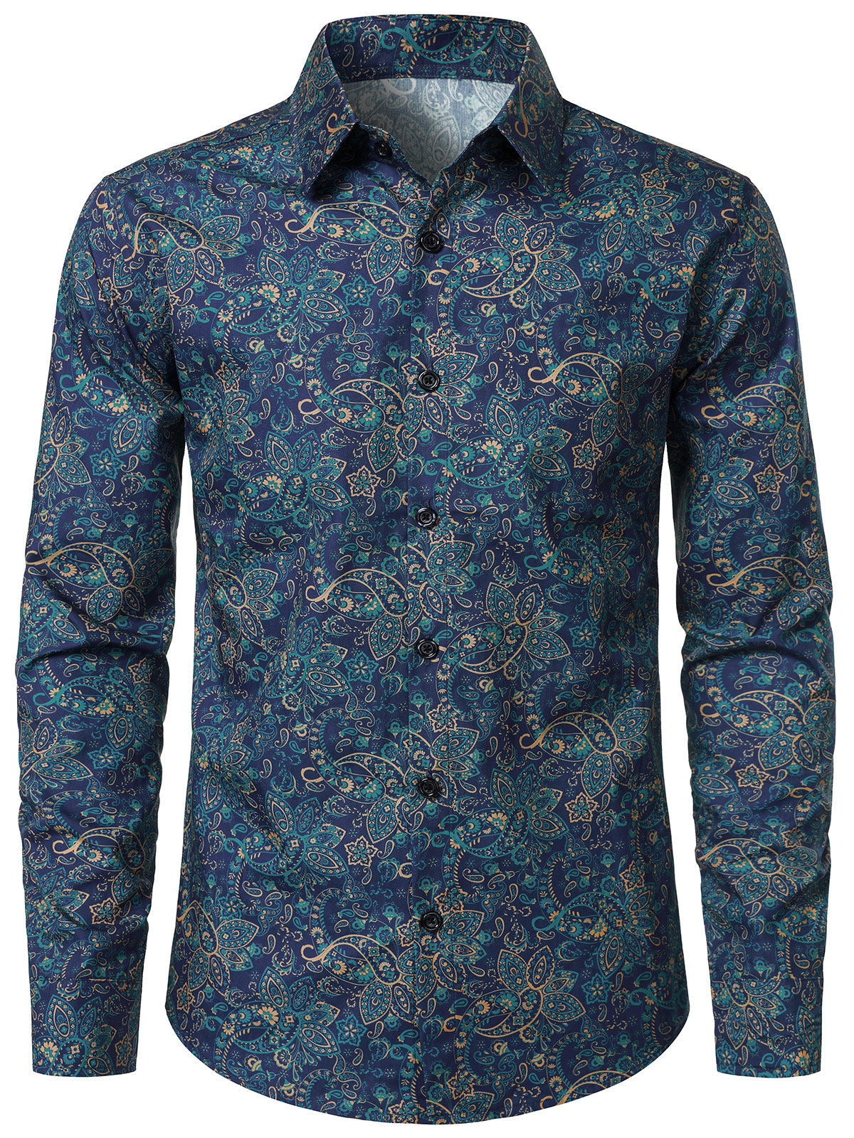 Herren Baumwolle Vintage Paisley-Muster Marineblau Langarmhemd