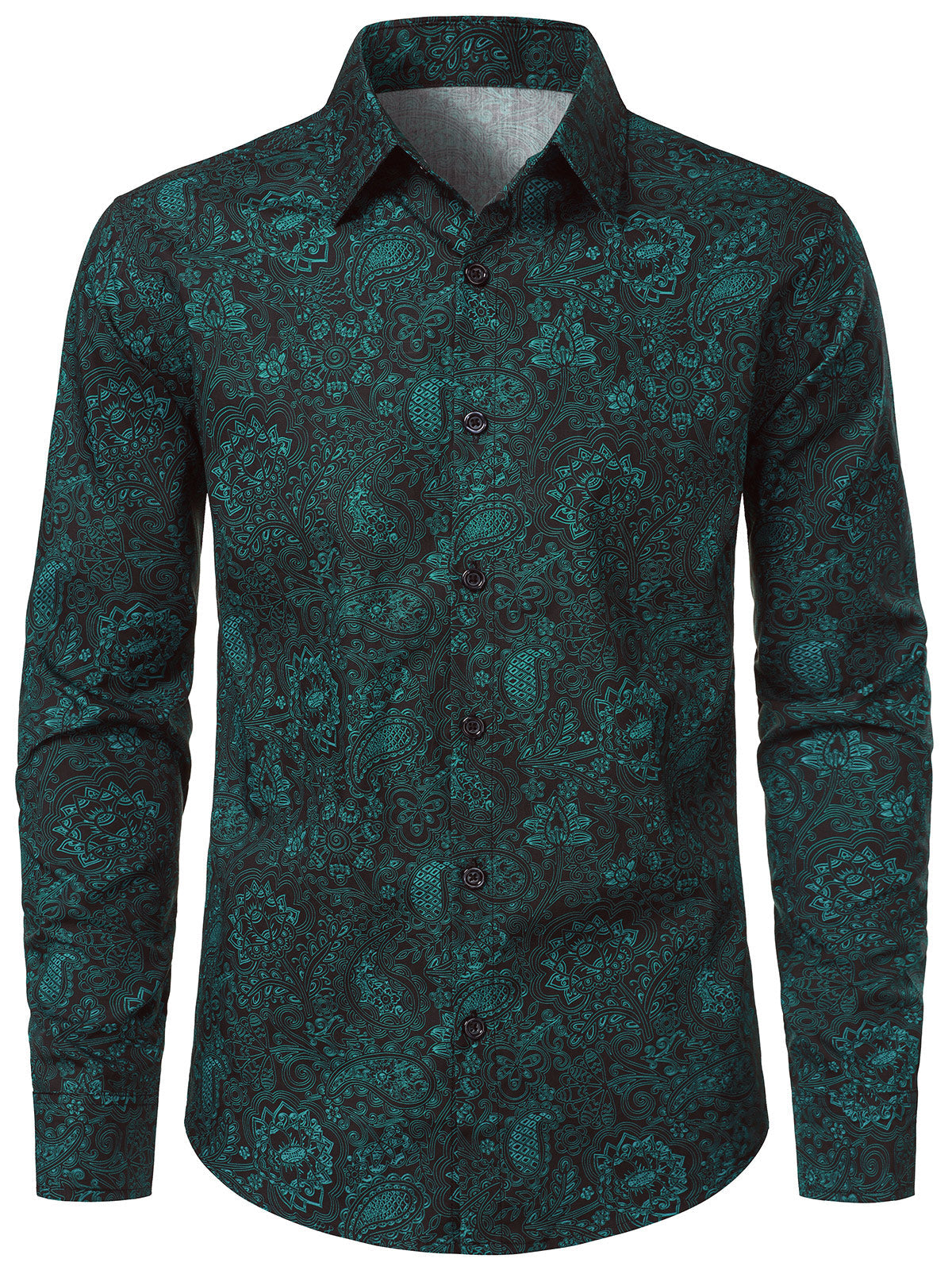 Herren Baumwolle Grünes Paisley Vintage Langarmhemd