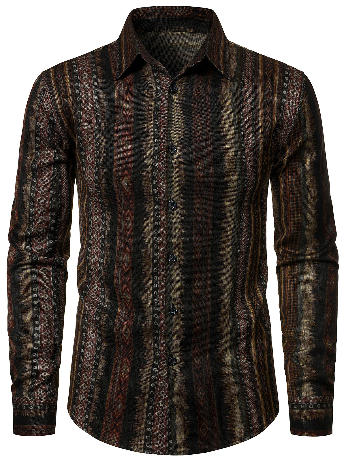 Herren Vintage Langarmhemd 70er Streifen Braun