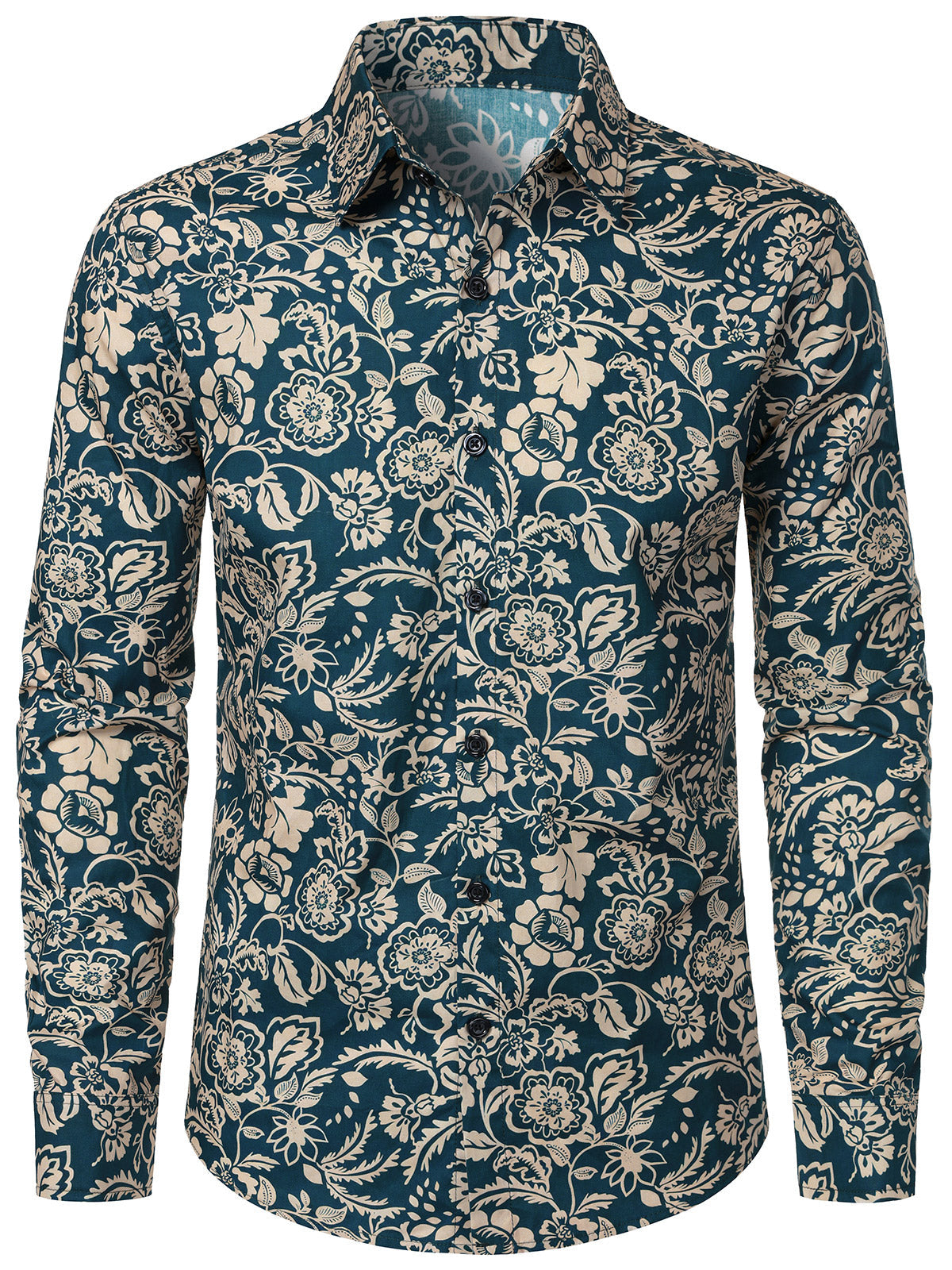 Herren Langarmhemd Paisley Blumenmuster Baumwolle