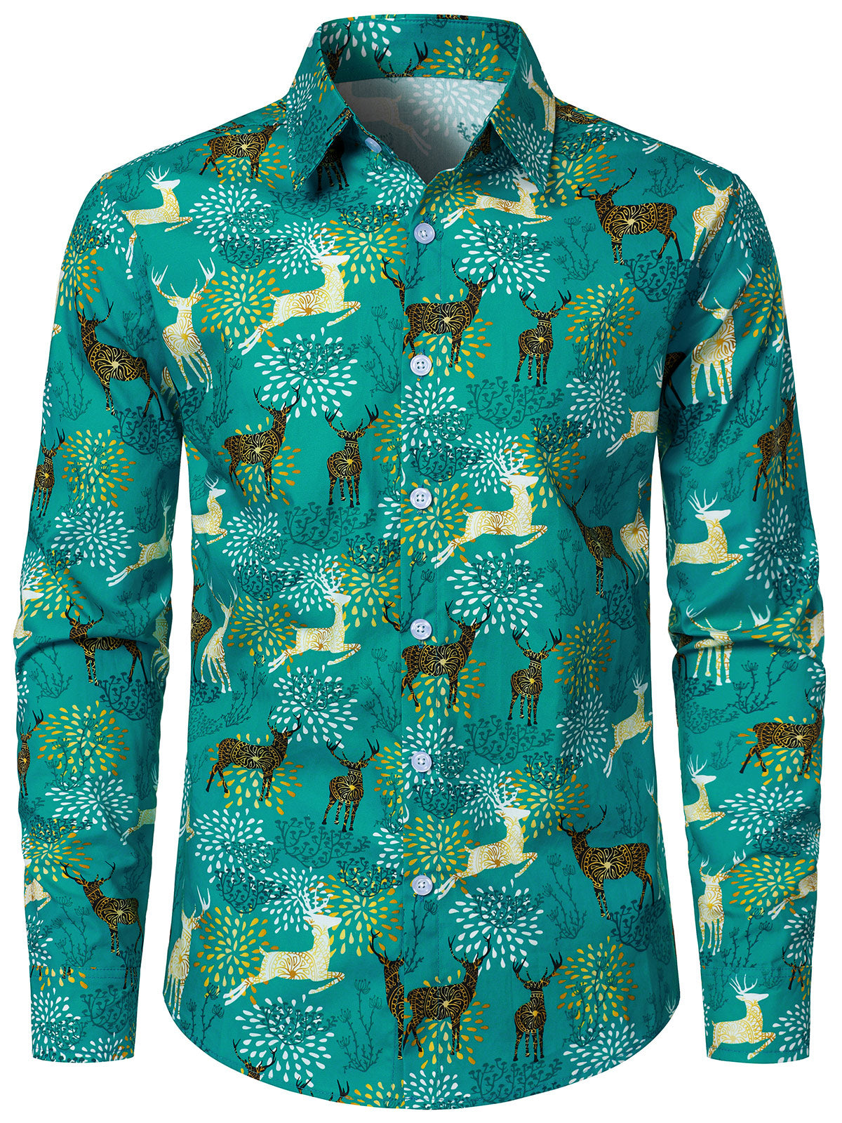 Herren Baumwolle Rentier Weihnachtsmann Langarmshirt Grün