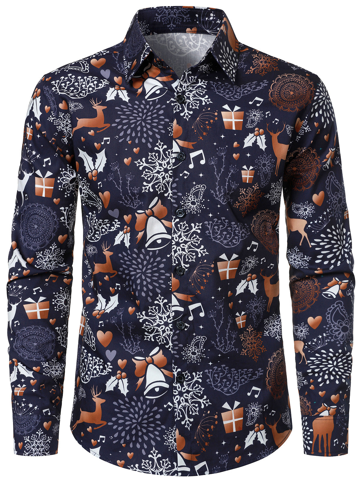Herren Baumwoll-Langarmshirt Rentier Marineblau